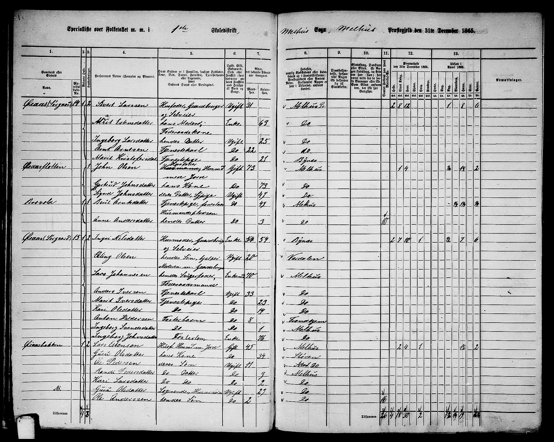 RA, 1865 census for Melhus, 1865, p. 27