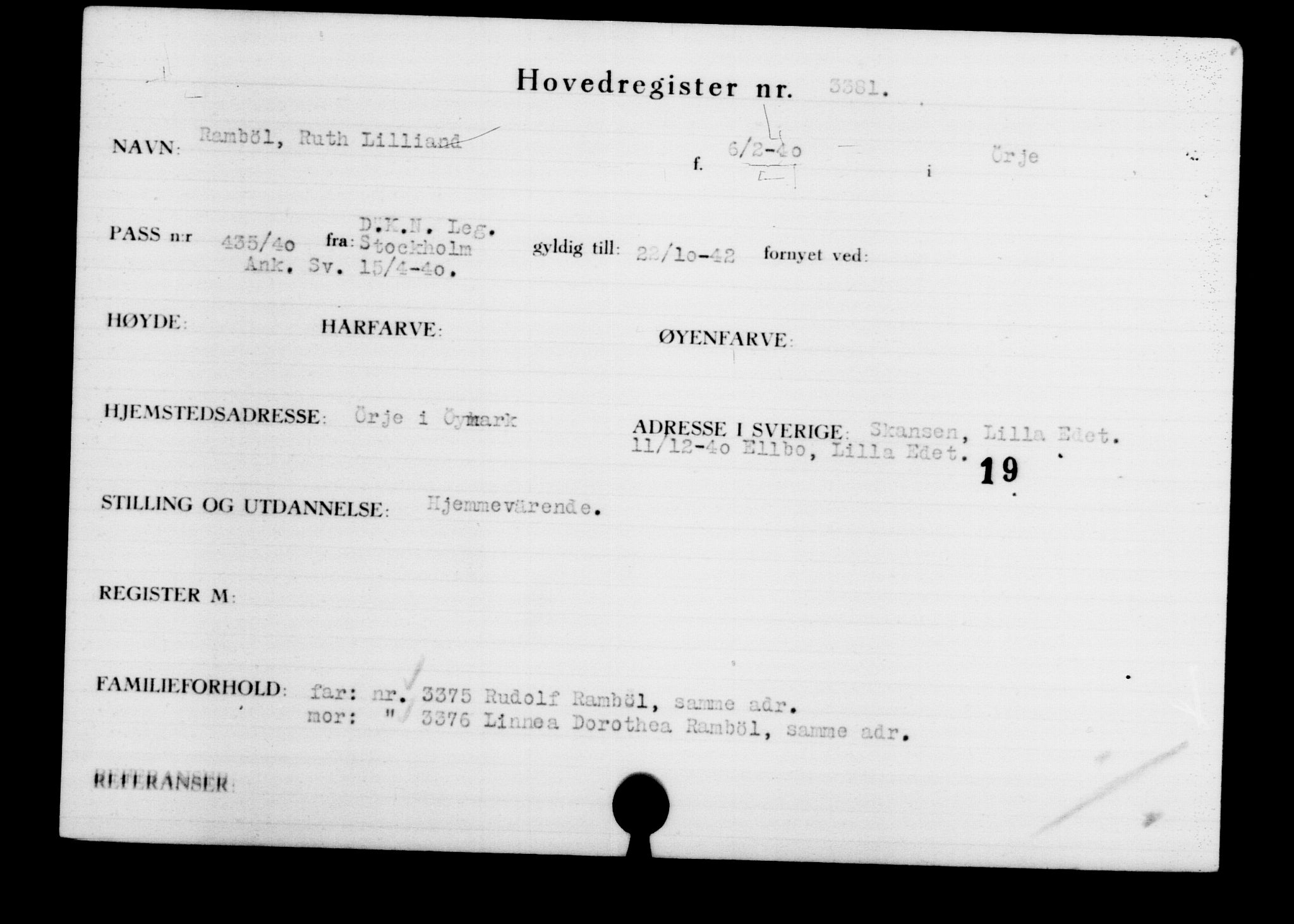 Utenriksstasjonene, Legasjonen i Stockholm, Flyktningkontoret, AV/RA-S-6753/V/Va/L0003: Kjesäterkartoteket, flyktninger med registreringsnr. 2001-3495, 1940-1945, p. 1875