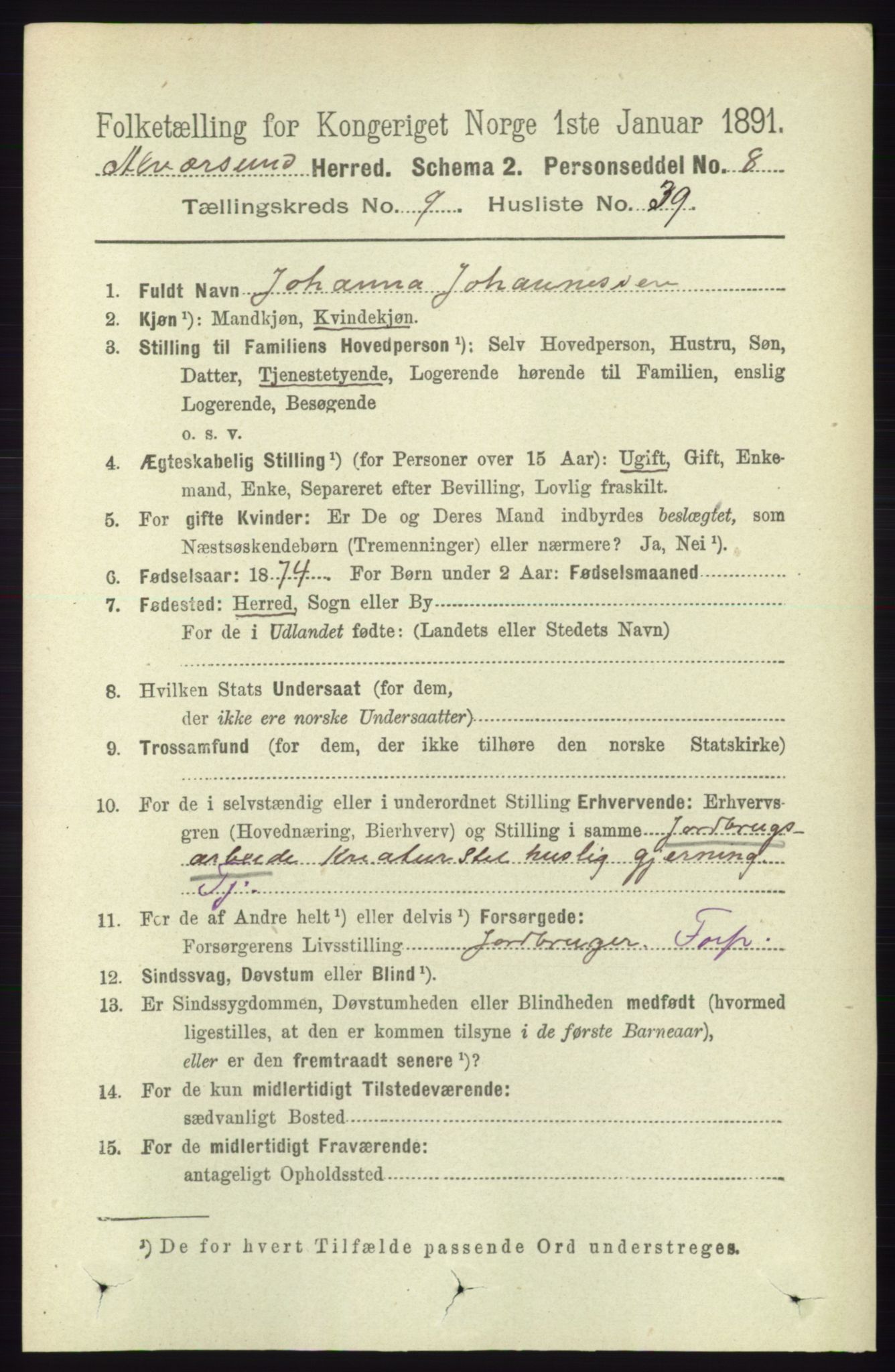 RA, 1891 census for 1257 Alversund, 1891, p. 3361