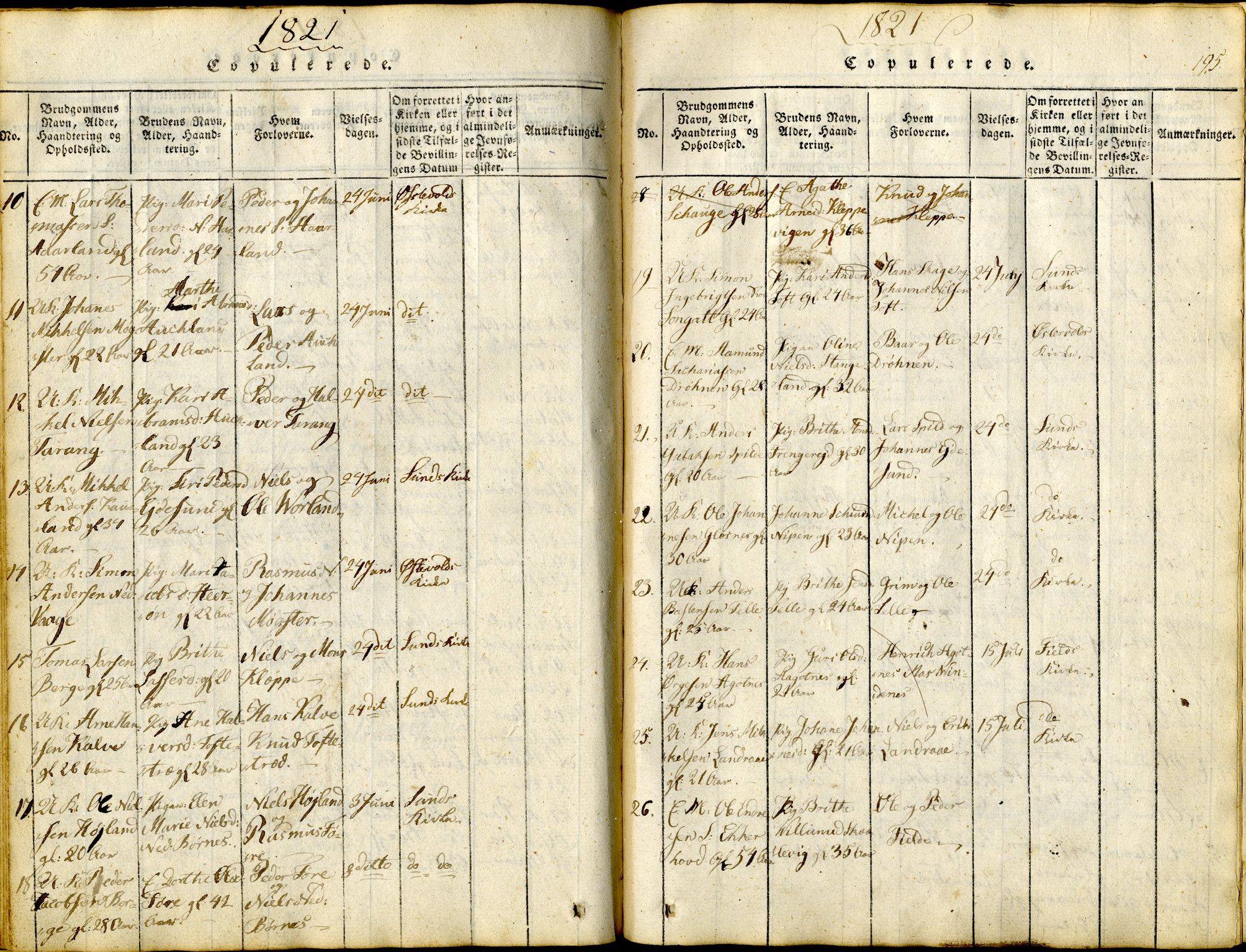 Sund sokneprestembete, AV/SAB-A-99930: Parish register (official) no. A 11, 1814-1825, p. 195