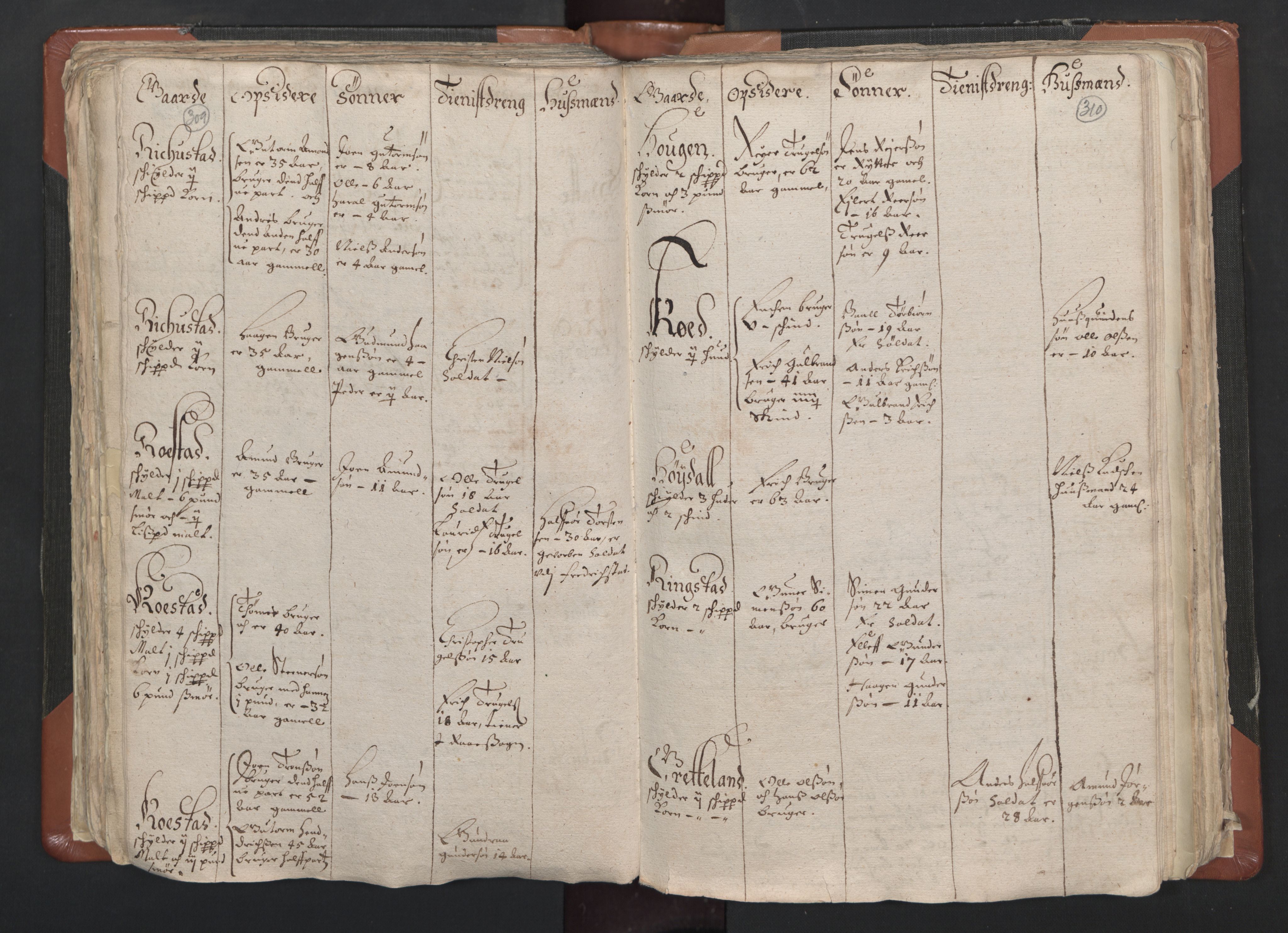 RA, Vicar's Census 1664-1666, no. 1: Nedre Borgesyssel deanery, 1664-1666, p. 309-310