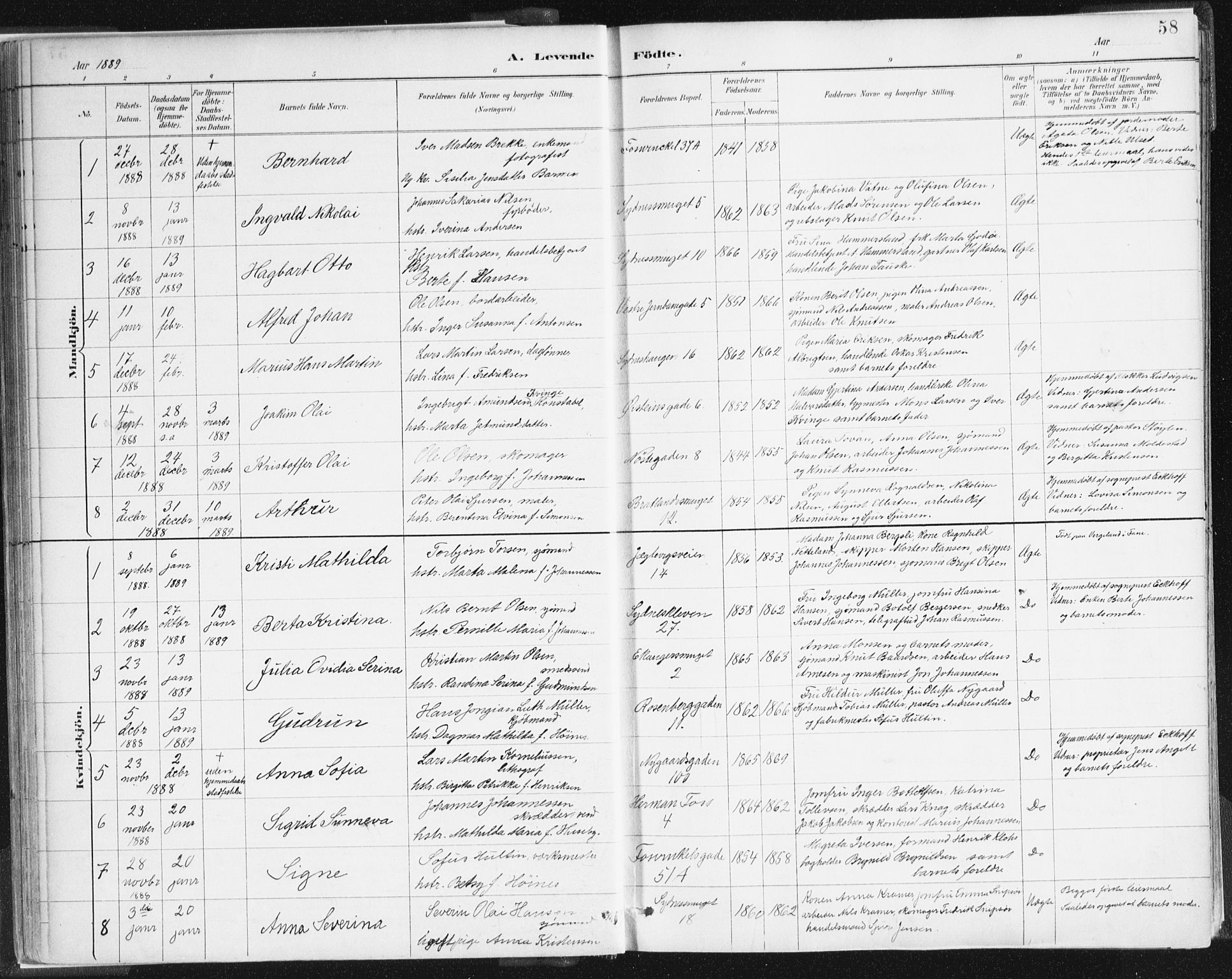 Johanneskirken sokneprestembete, SAB/A-76001/H/Haa/L0001: Parish register (official) no. A 1, 1885-1900, p. 58