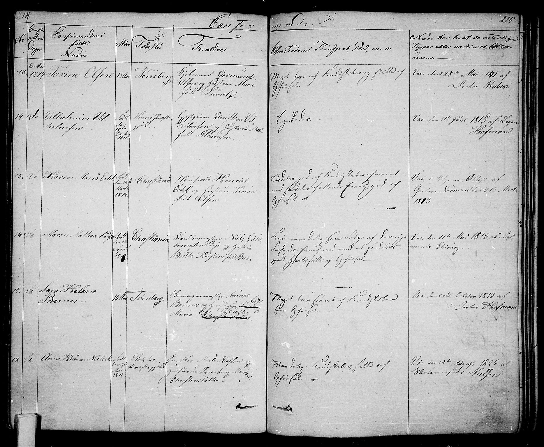 Tønsberg kirkebøker, AV/SAKO-A-330/F/Fa/L0005: Parish register (official) no. I 5, 1827-1836, p. 214-215