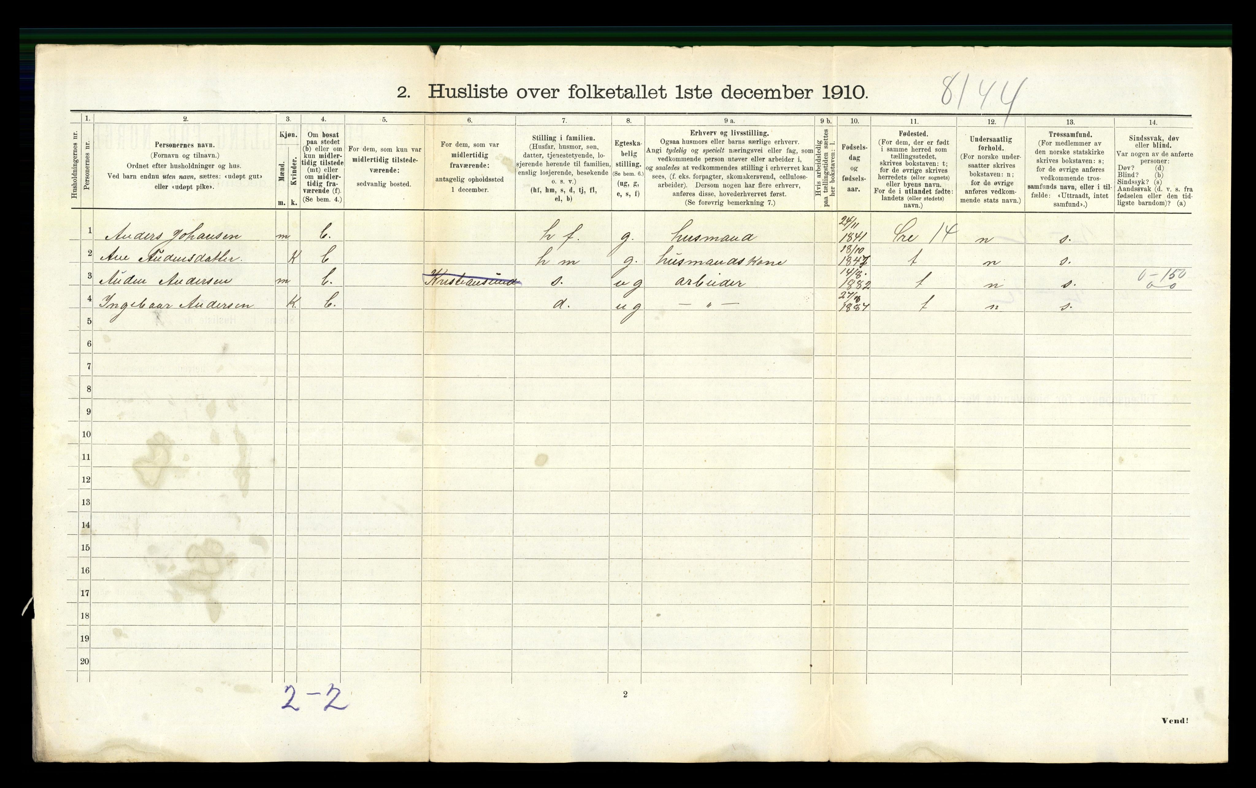 RA, 1910 census for Straumsnes, 1910, p. 284
