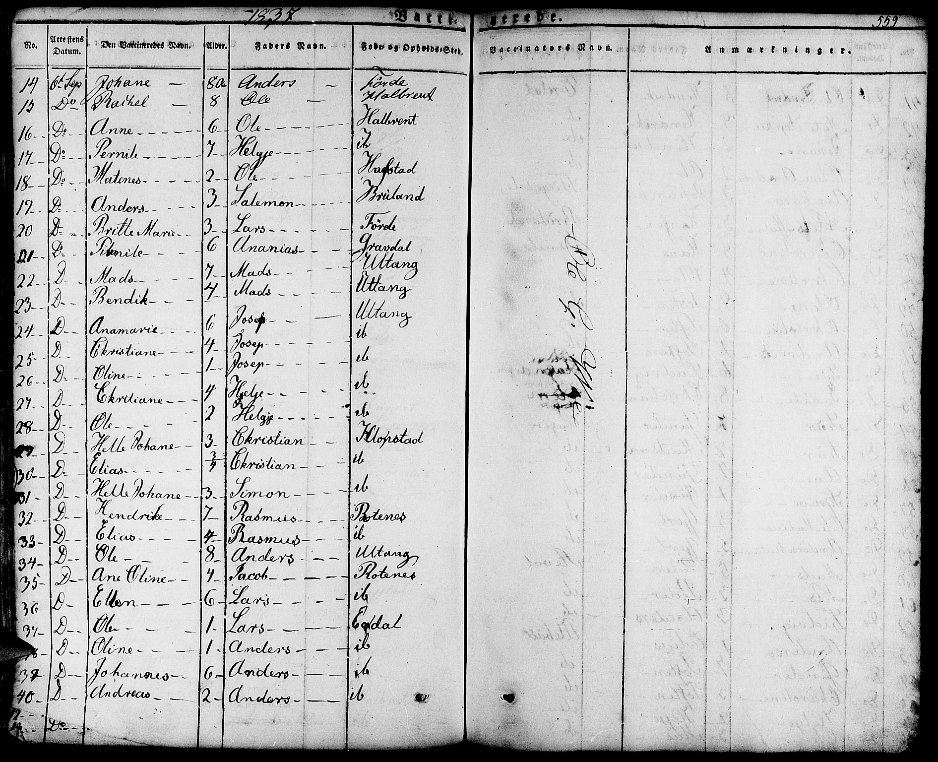 Førde sokneprestembete, SAB/A-79901/H/Haa/Haaa/L0006: Parish register (official) no. A 6, 1821-1842, p. 559