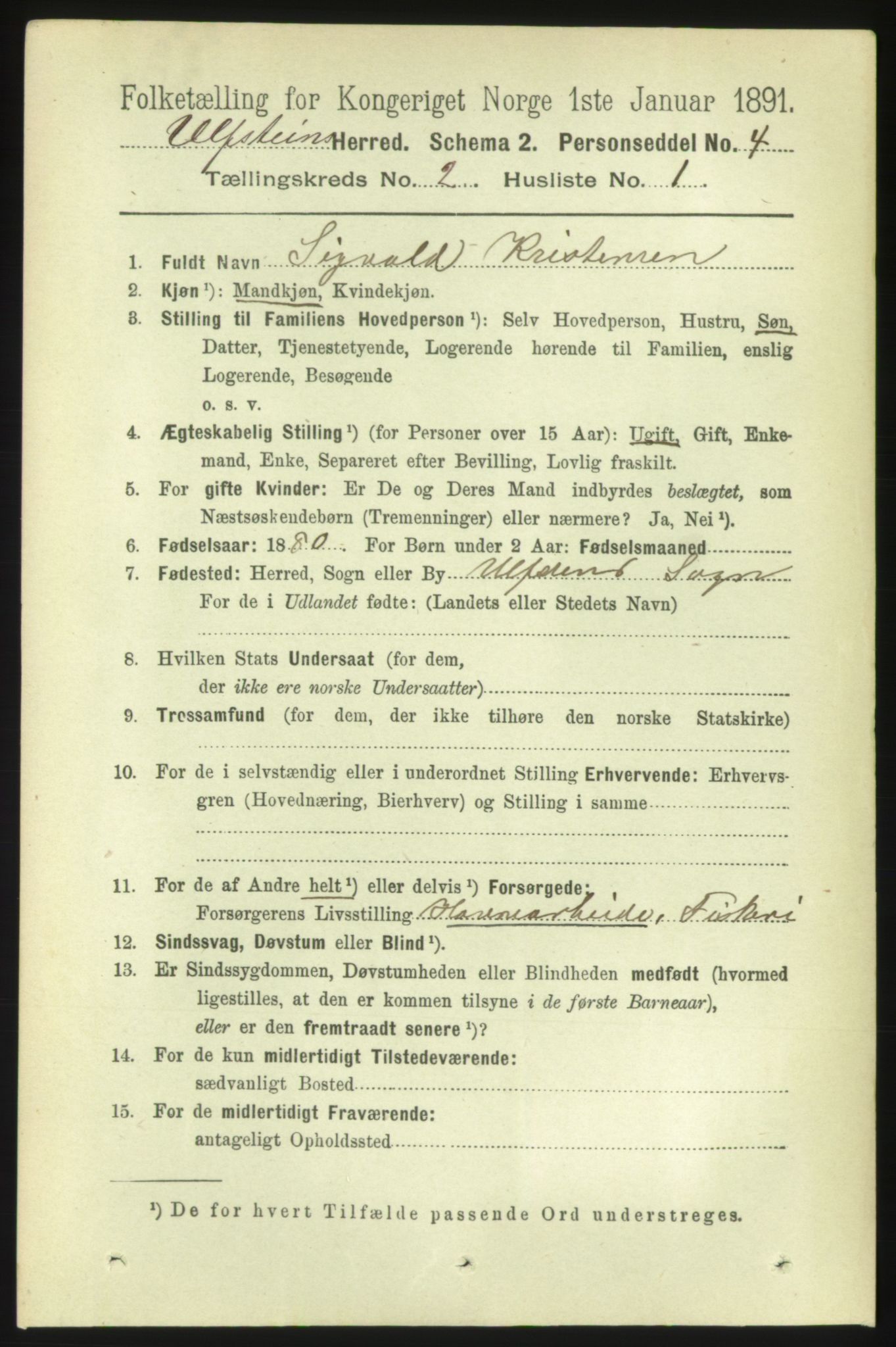 RA, 1891 census for 1516 Ulstein, 1891, p. 324