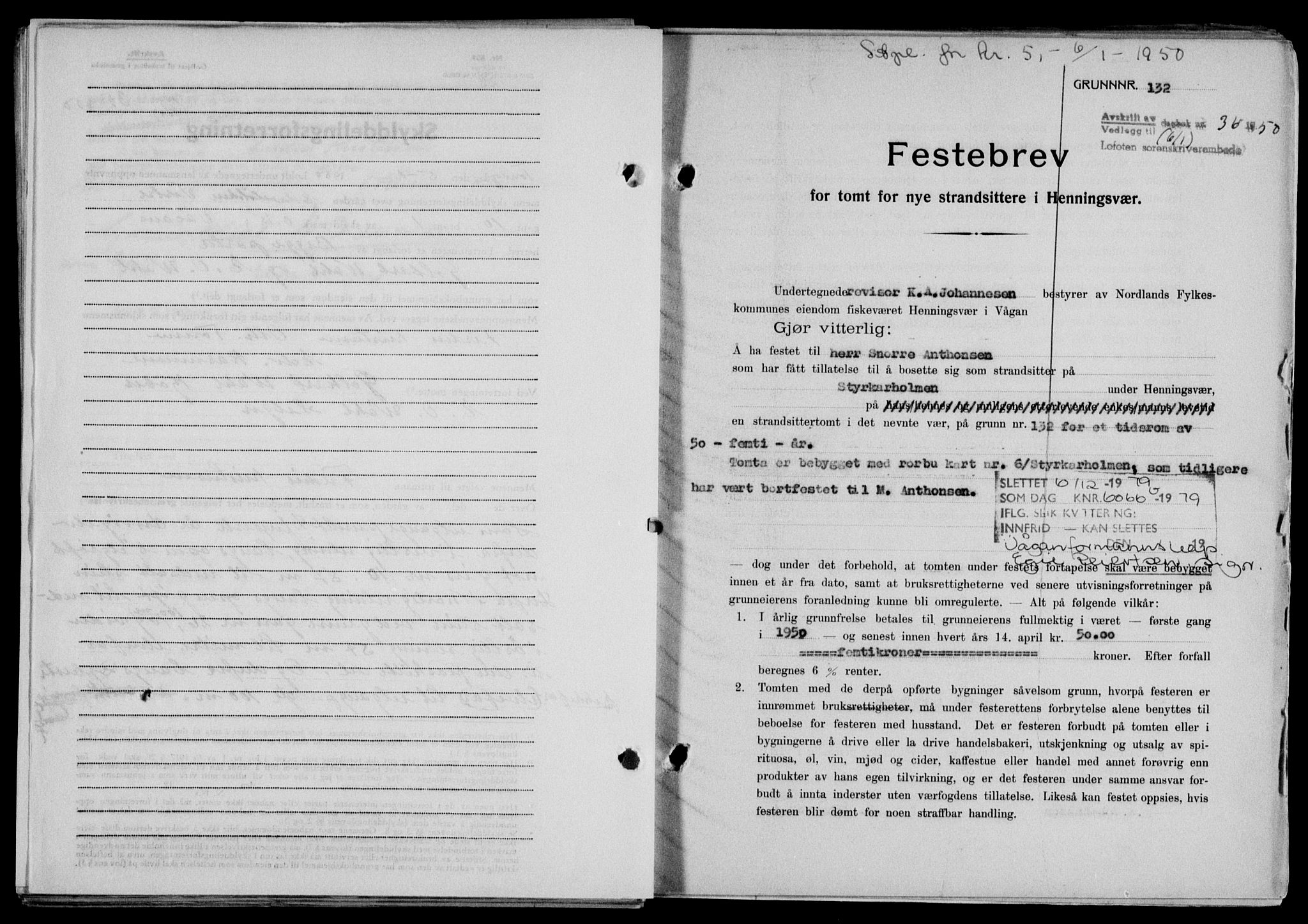 Lofoten sorenskriveri, SAT/A-0017/1/2/2C/L0022a: Mortgage book no. 22a, 1949-1950, Diary no: : 36/1950