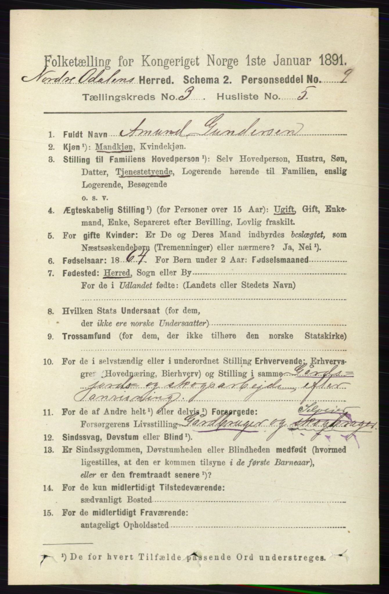 RA, 1891 census for 0418 Nord-Odal, 1891, p. 844