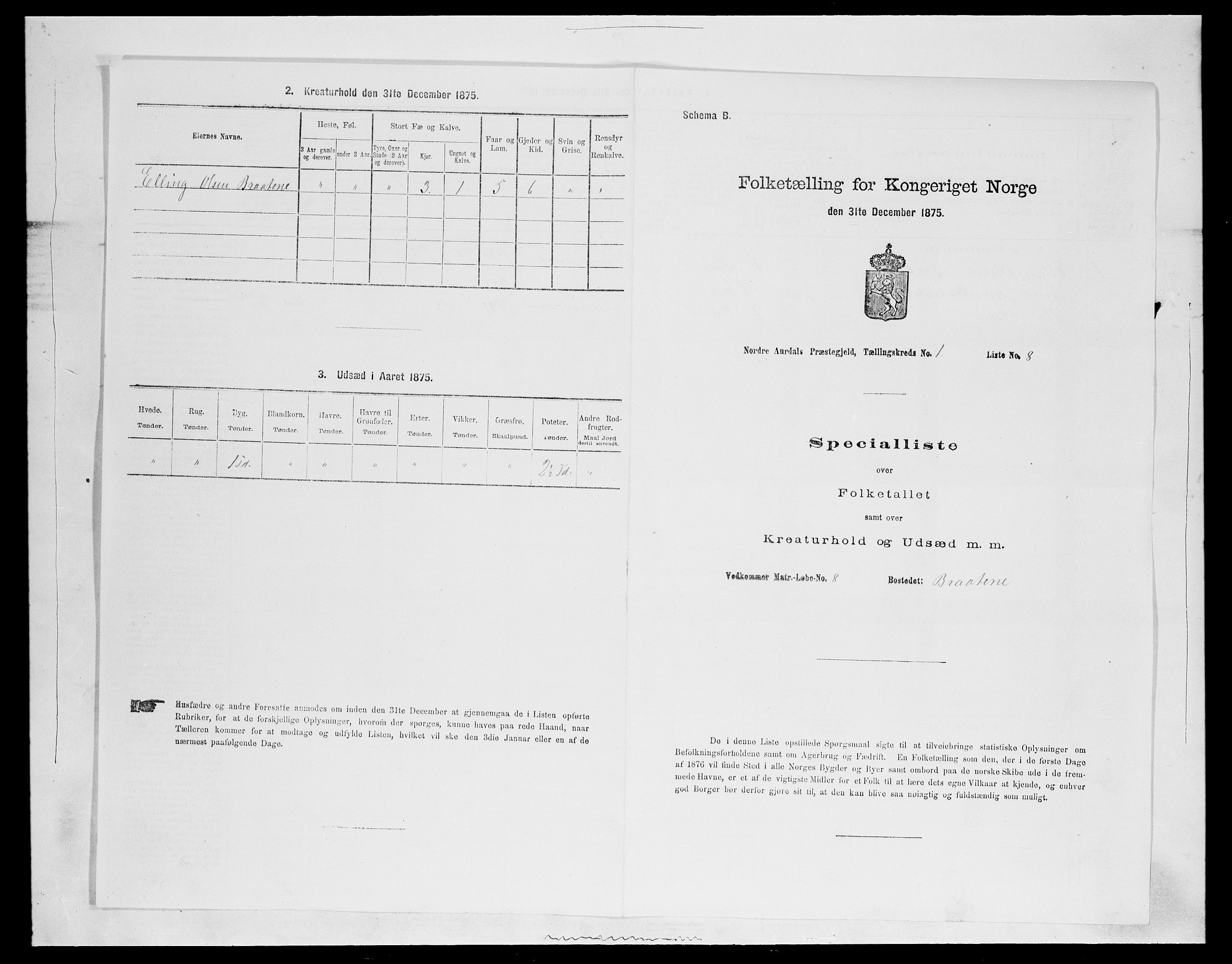 SAH, 1875 census for 0542P Nord-Aurdal, 1875, p. 132