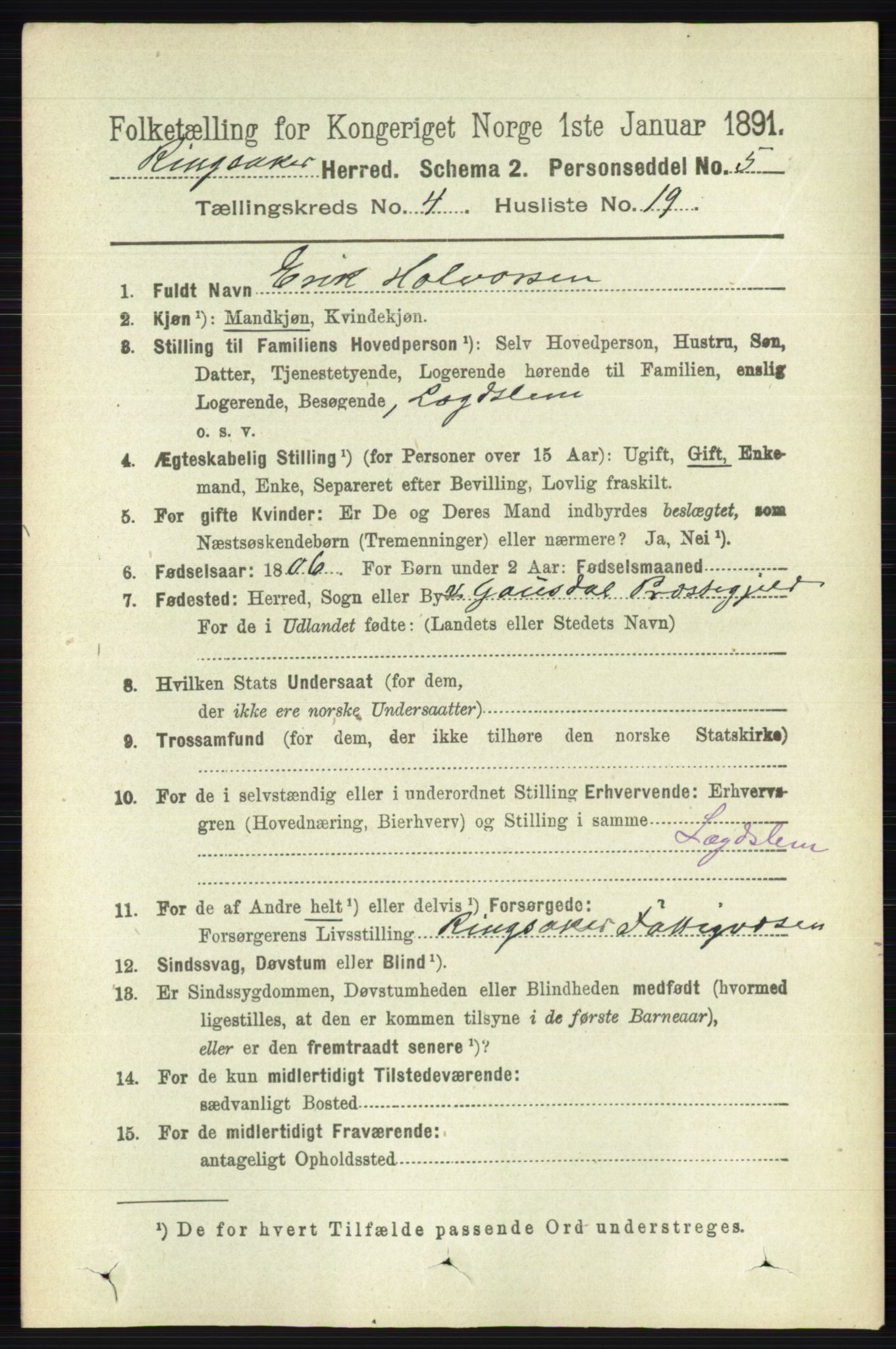 RA, 1891 census for 0412 Ringsaker, 1891, p. 1860