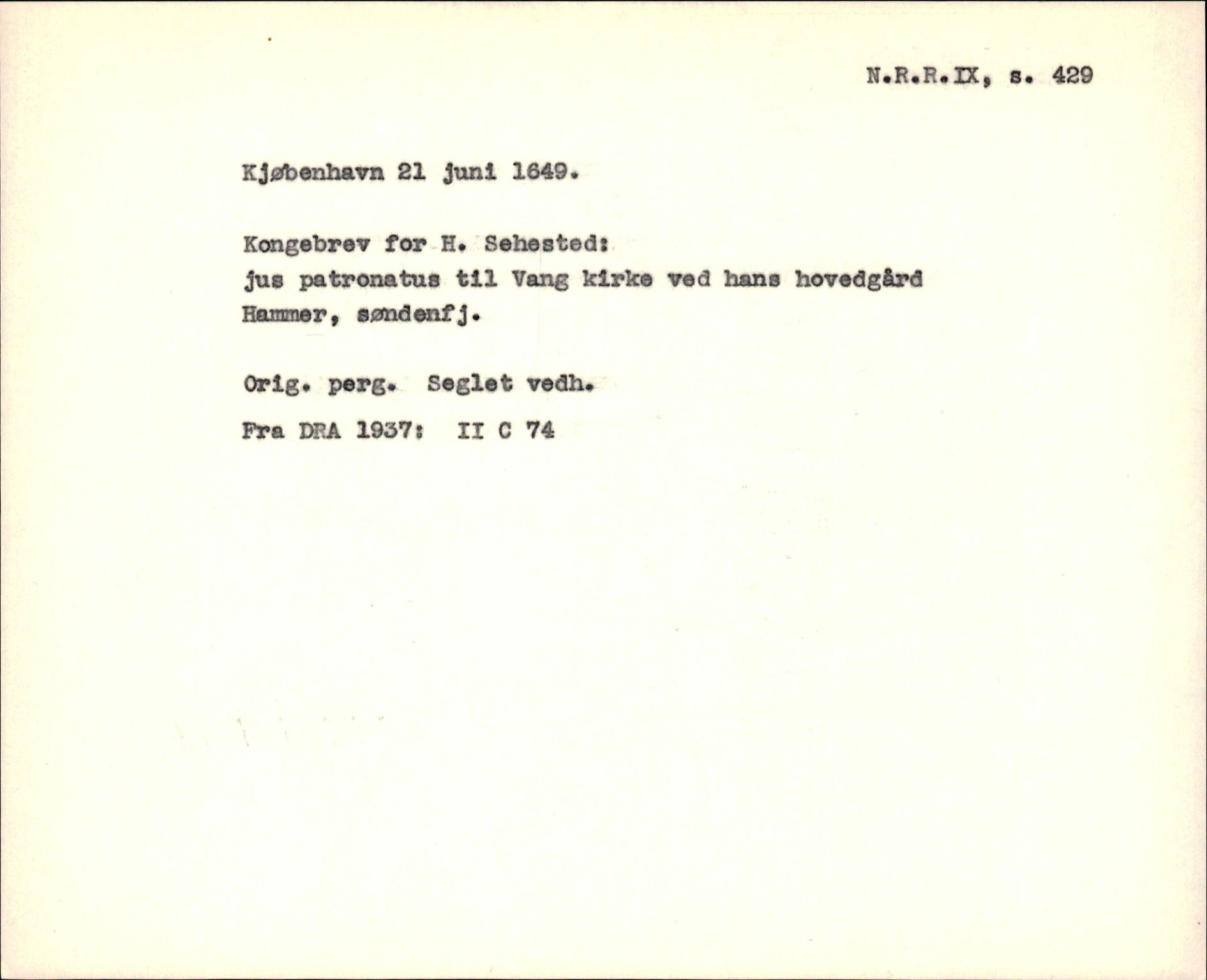 Riksarkivets diplomsamling, AV/RA-EA-5965/F35/F35f/L0002: Regestsedler: Diplomer fra DRA 1937 og 1996, p. 153