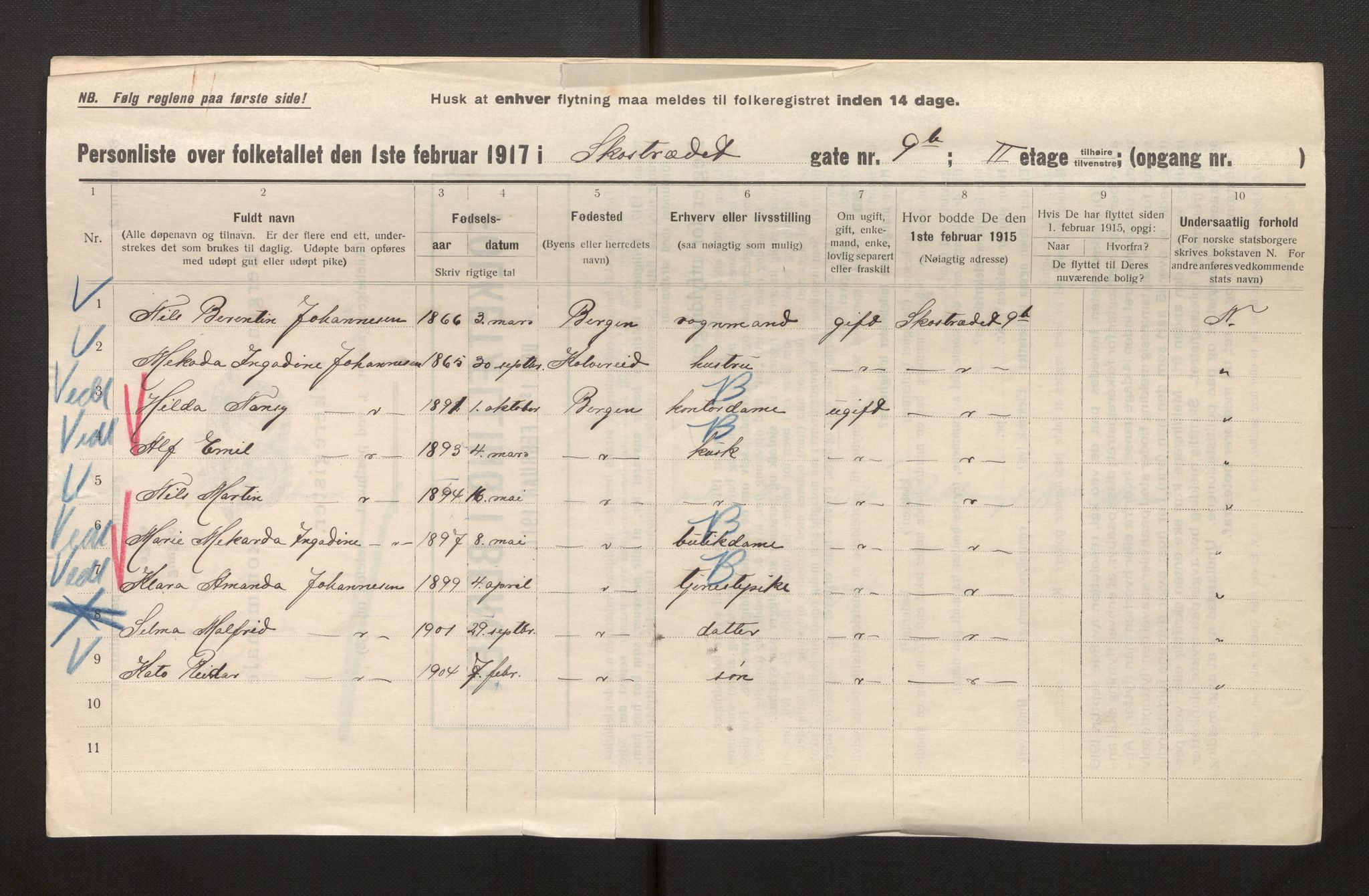 SAB, Municipal Census 1917 for Bergen, 1917, p. 35109