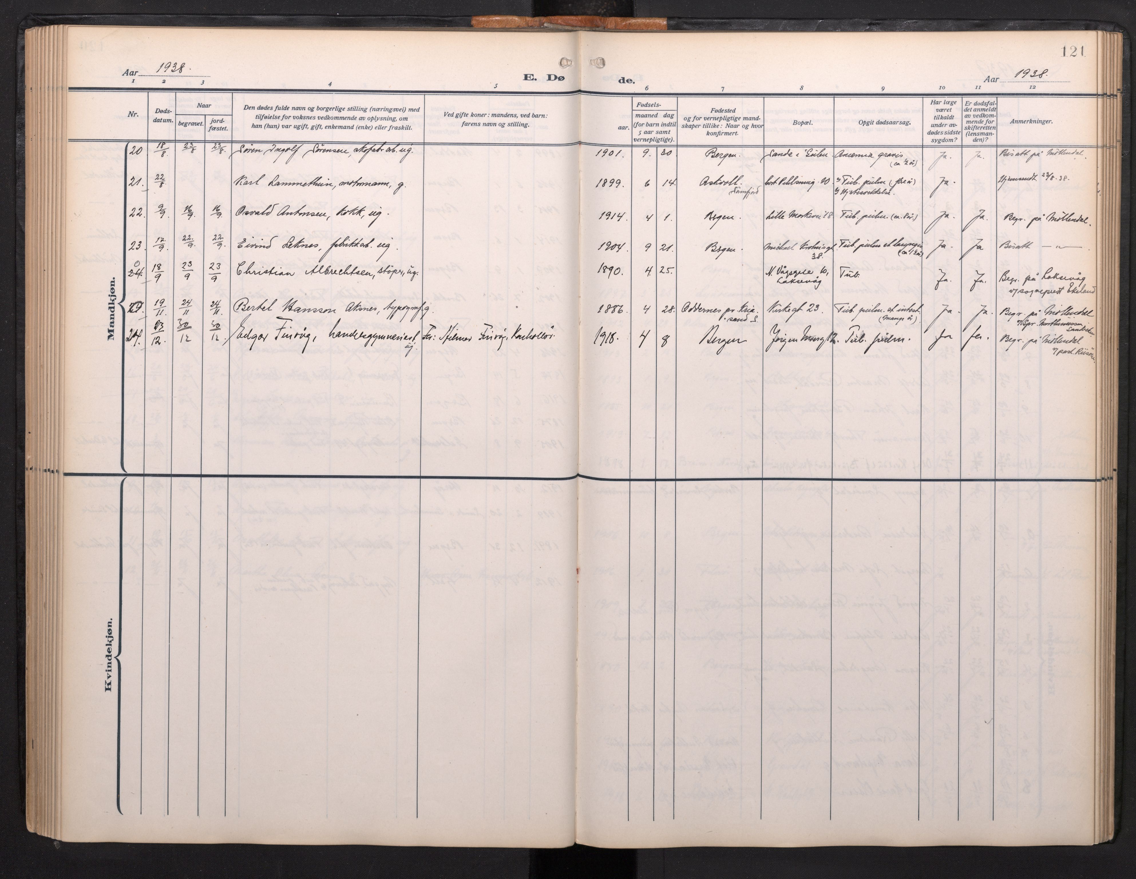 Arkivreferanse mangler*, SAB/-: Parish register (official) no. A 1, 1912-1957, p. 120b-121a