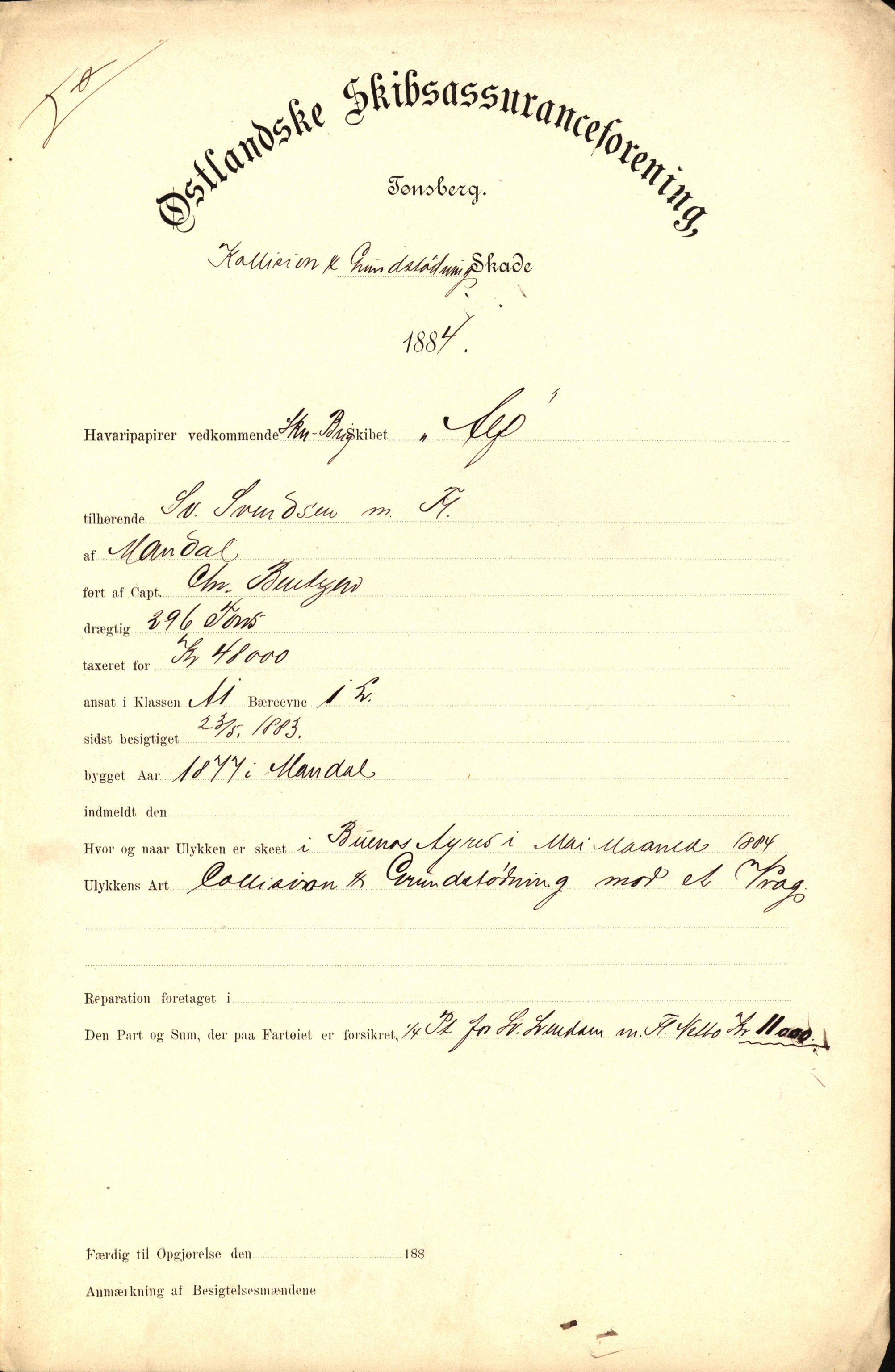 Pa 63 - Østlandske skibsassuranceforening, VEMU/A-1079/G/Ga/L0017/0004: Havaridokumenter / Norden, Alf, Alert, Alpha, Alf av Tønsberg, 1884, p. 42