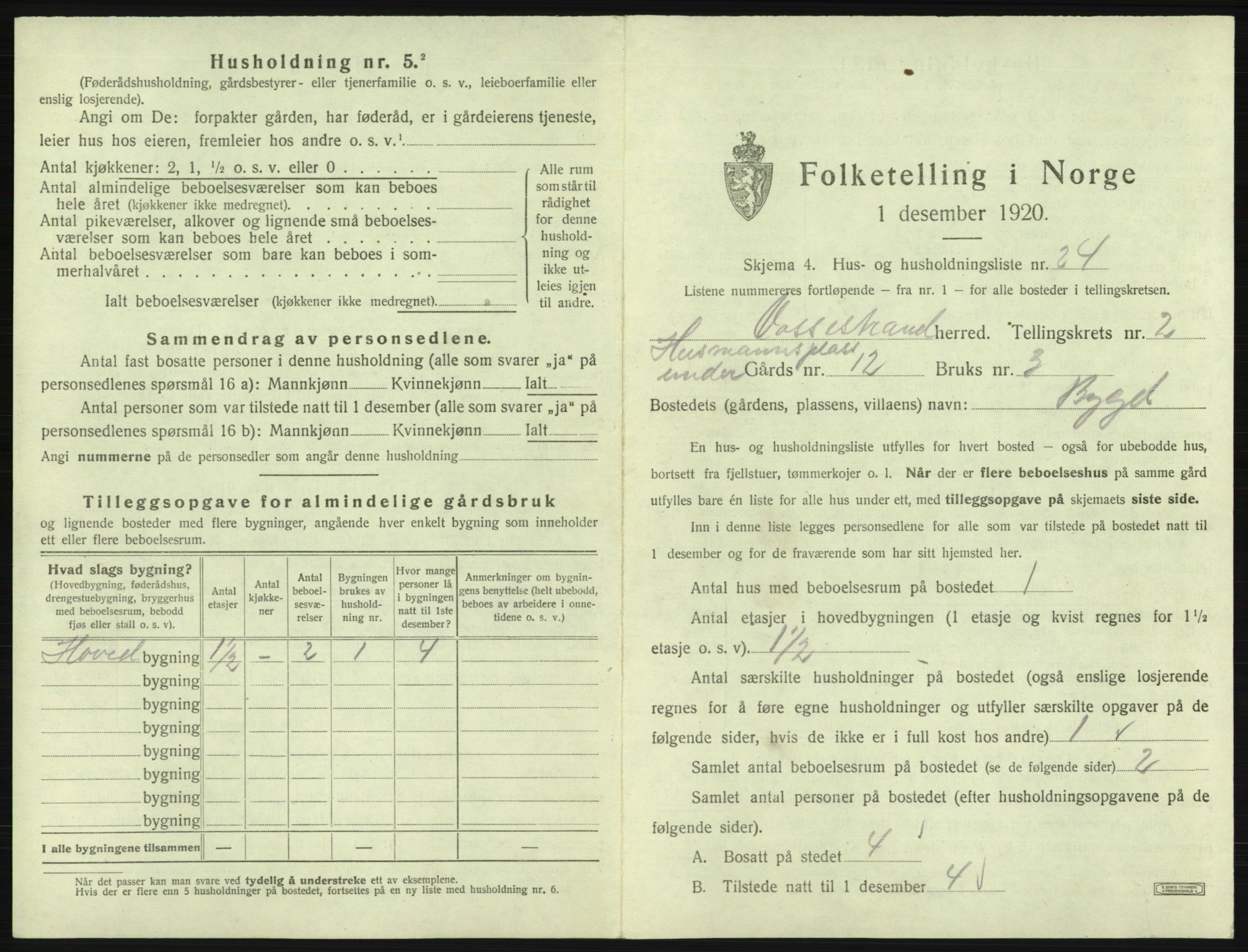 SAB, 1920 census for Vossestrand, 1920, p. 164