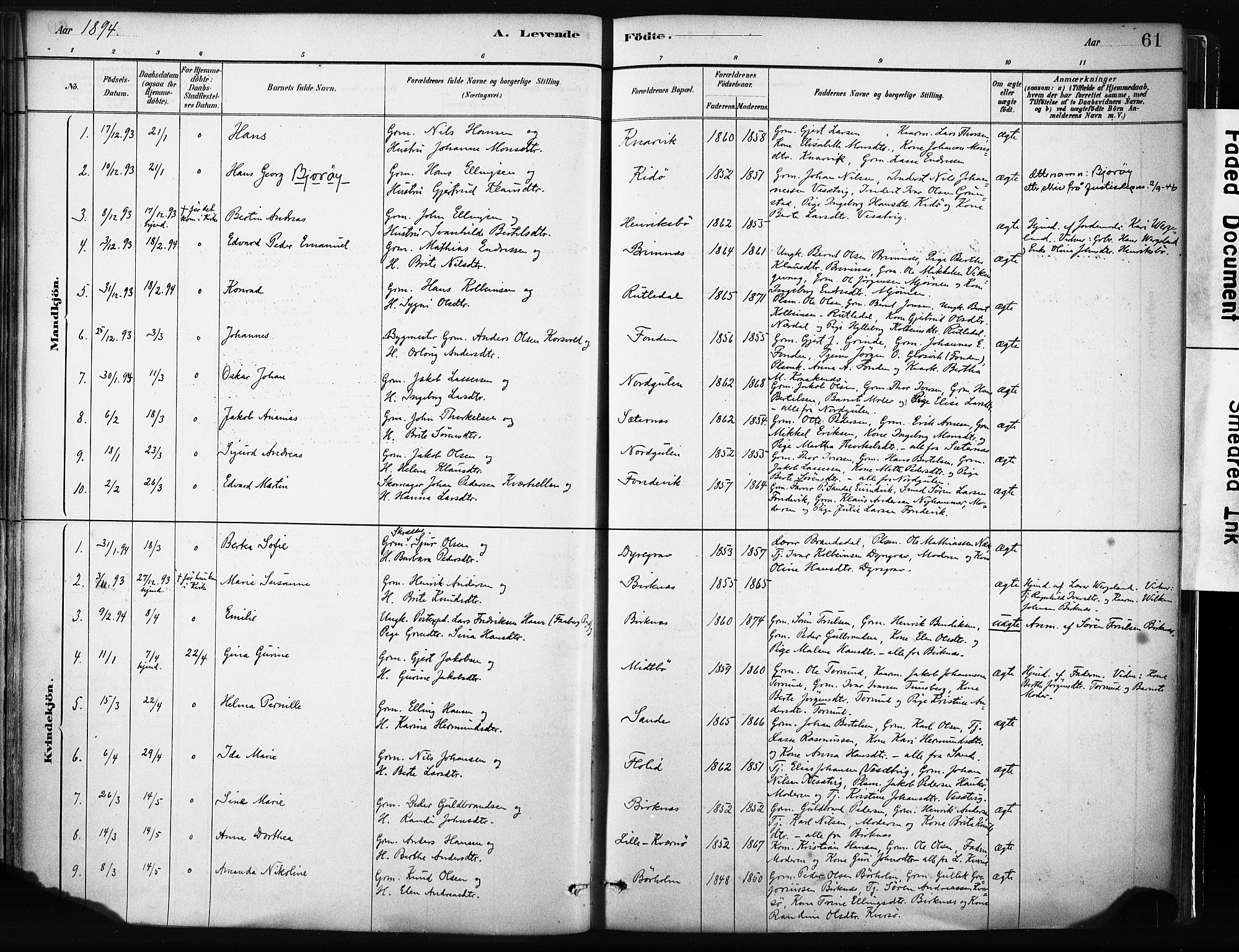 Gulen sokneprestembete, SAB/A-80201/H/Haa/Haab/L0001: Parish register (official) no. B 1, 1881-1905, p. 61