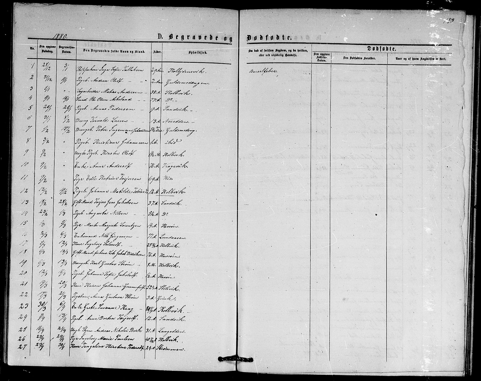 Hisøy sokneprestkontor, AV/SAK-1111-0020/F/Fb/L0002: Parish register (copy) no. B 2, 1873-1885, p. 183