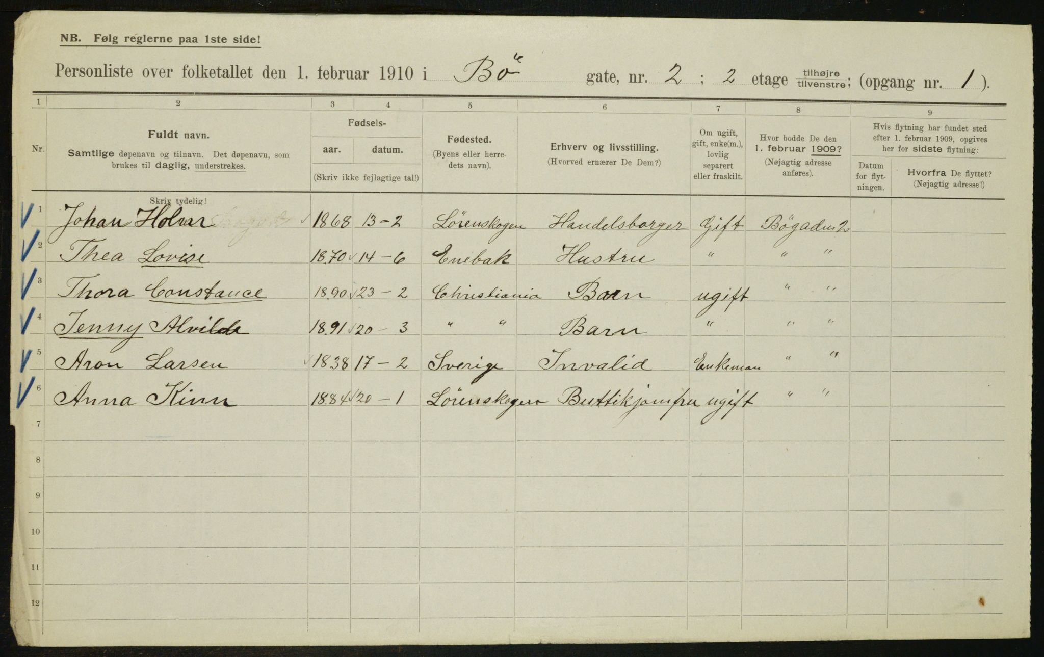 OBA, Municipal Census 1910 for Kristiania, 1910, p. 10663