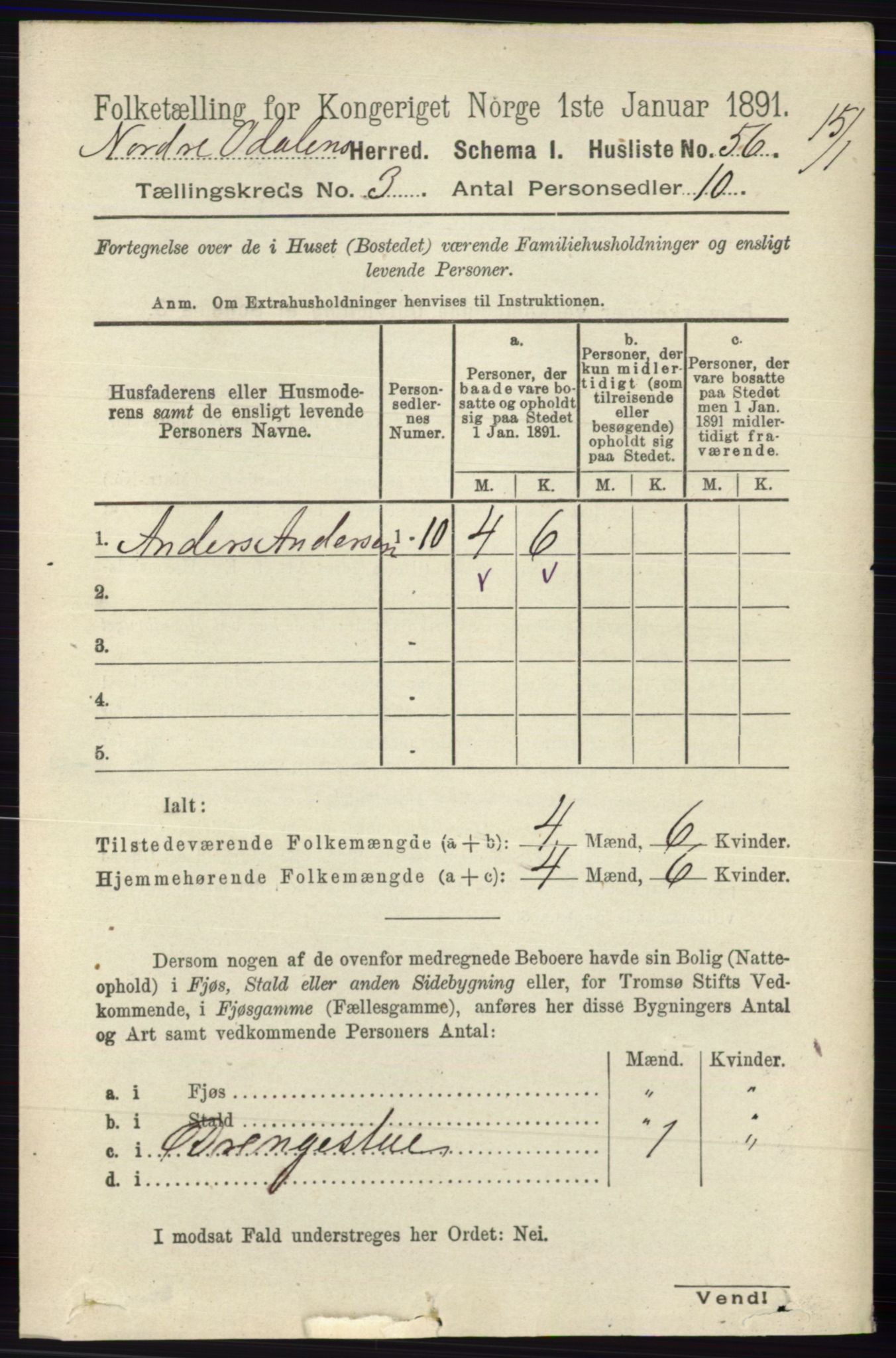 RA, 1891 census for 0418 Nord-Odal, 1891, p. 816