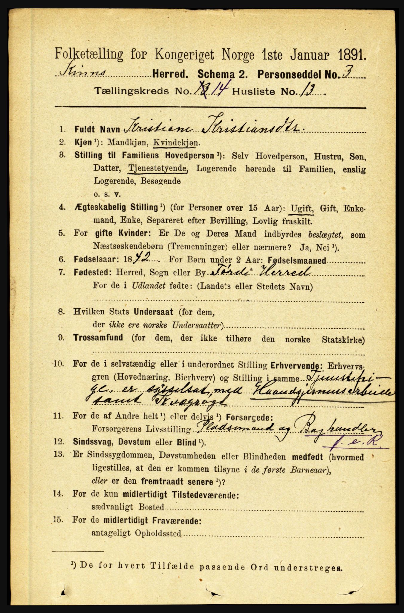 RA, 1891 census for 1437 Kinn, 1891, p. 5518