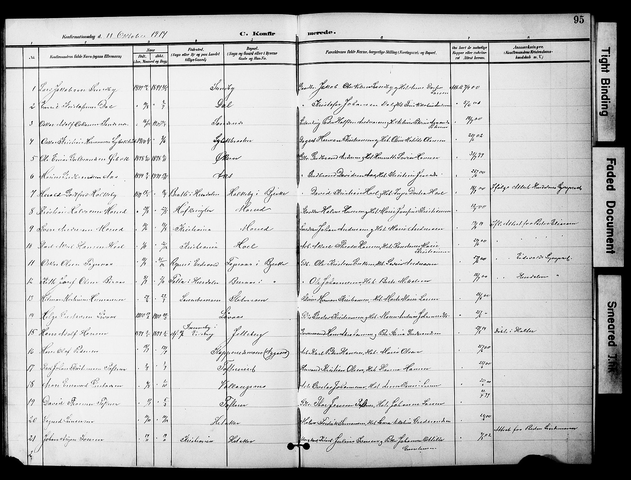 Nannestad prestekontor Kirkebøker, SAO/A-10414a/G/Gc/L0001: Parish register (copy) no. III 1, 1901-1916, p. 95