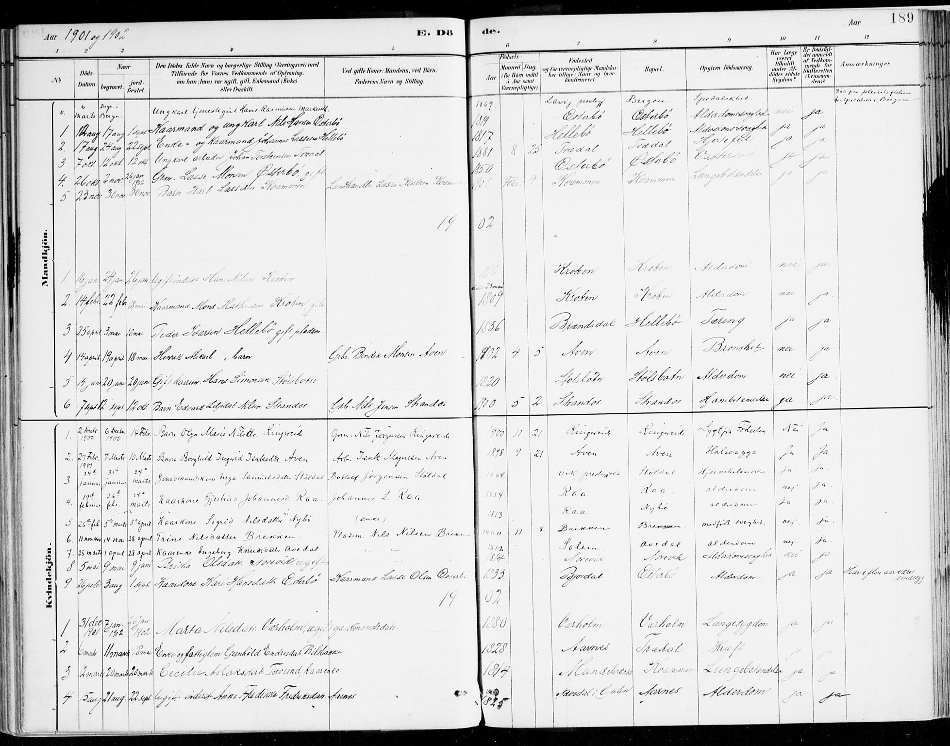 Lavik sokneprestembete, AV/SAB-A-80901: Parish register (official) no. B 1, 1882-1908, p. 189