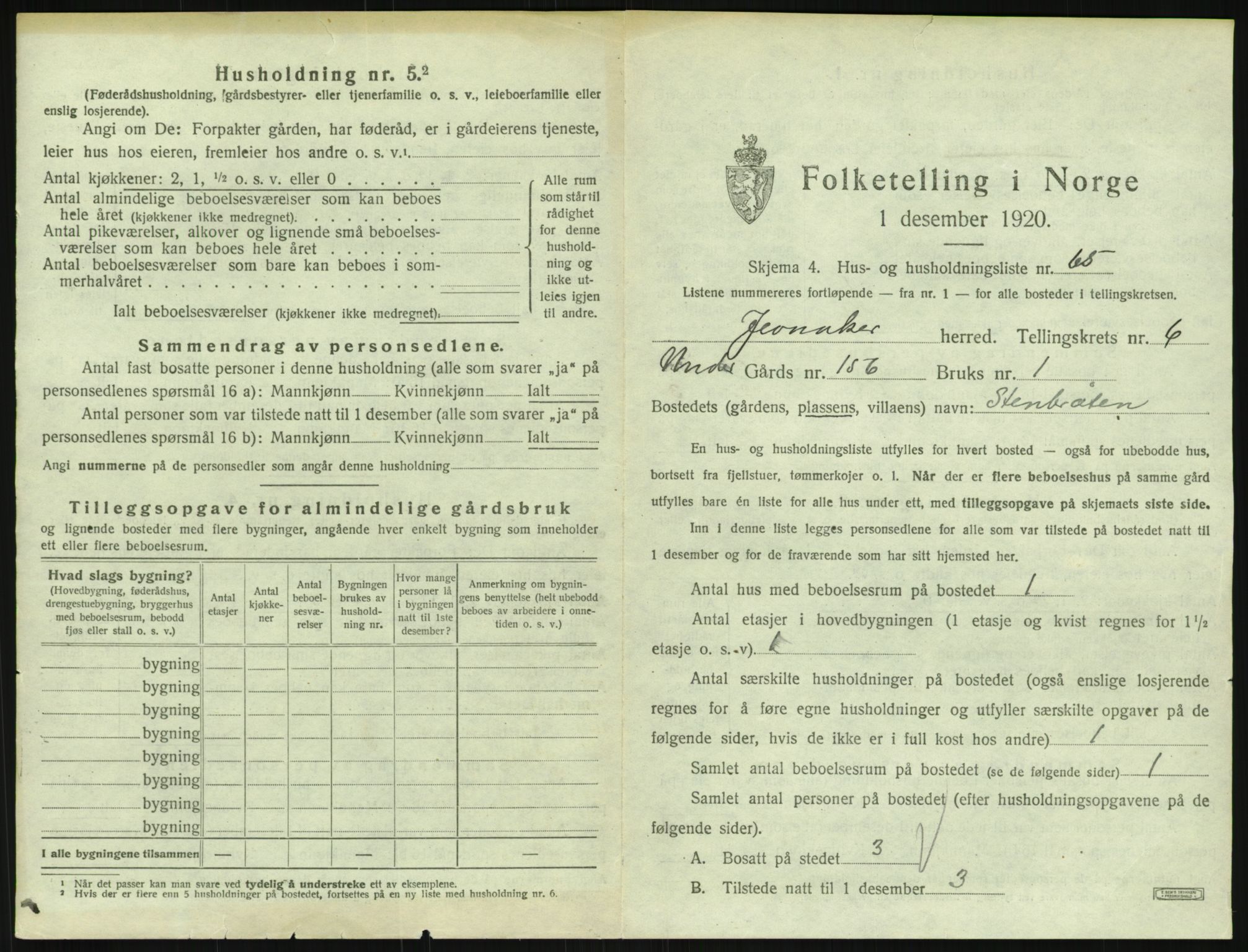 SAH, 1920 census for Jevnaker, 1920, p. 1231