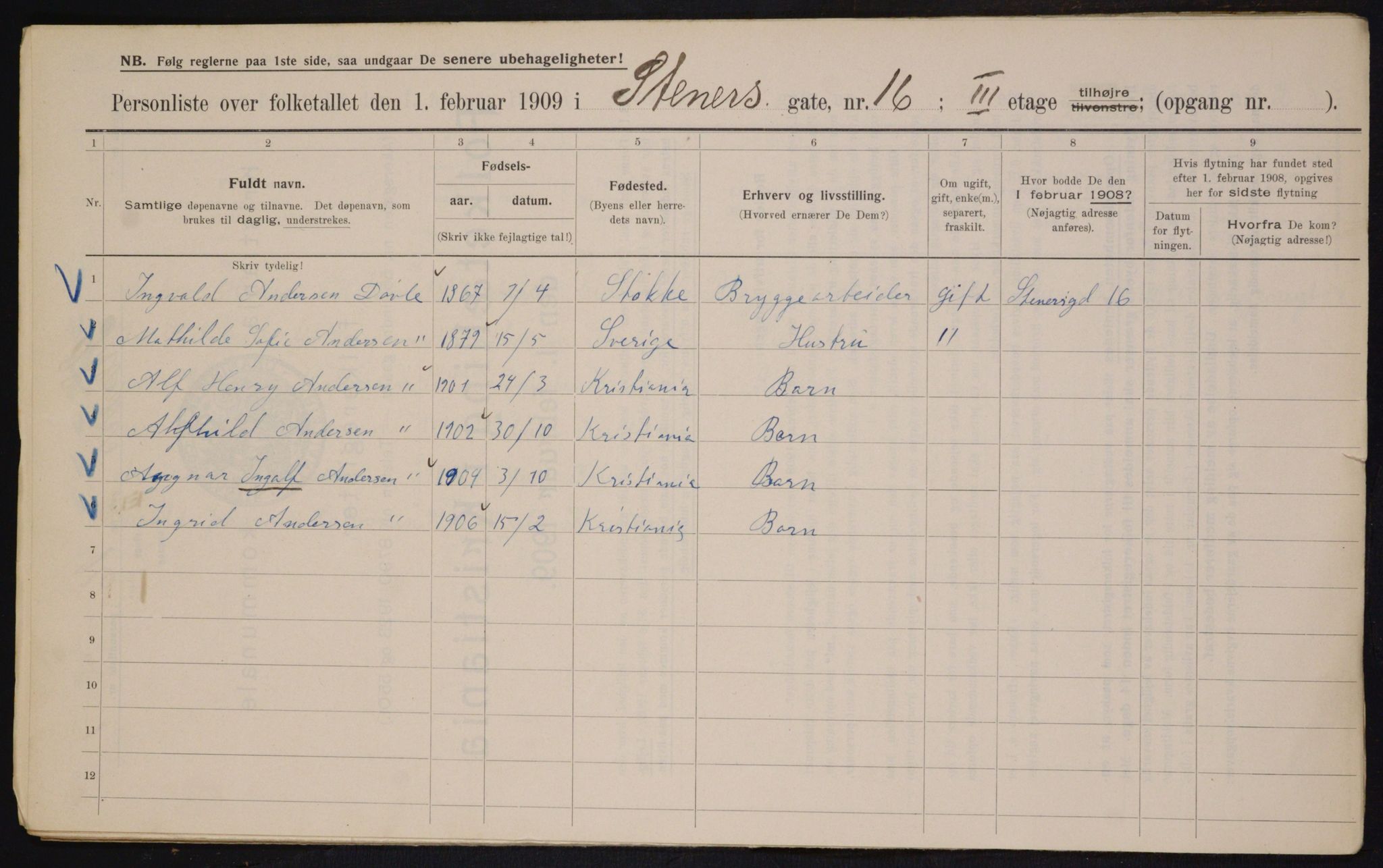 OBA, Municipal Census 1909 for Kristiania, 1909, p. 91838