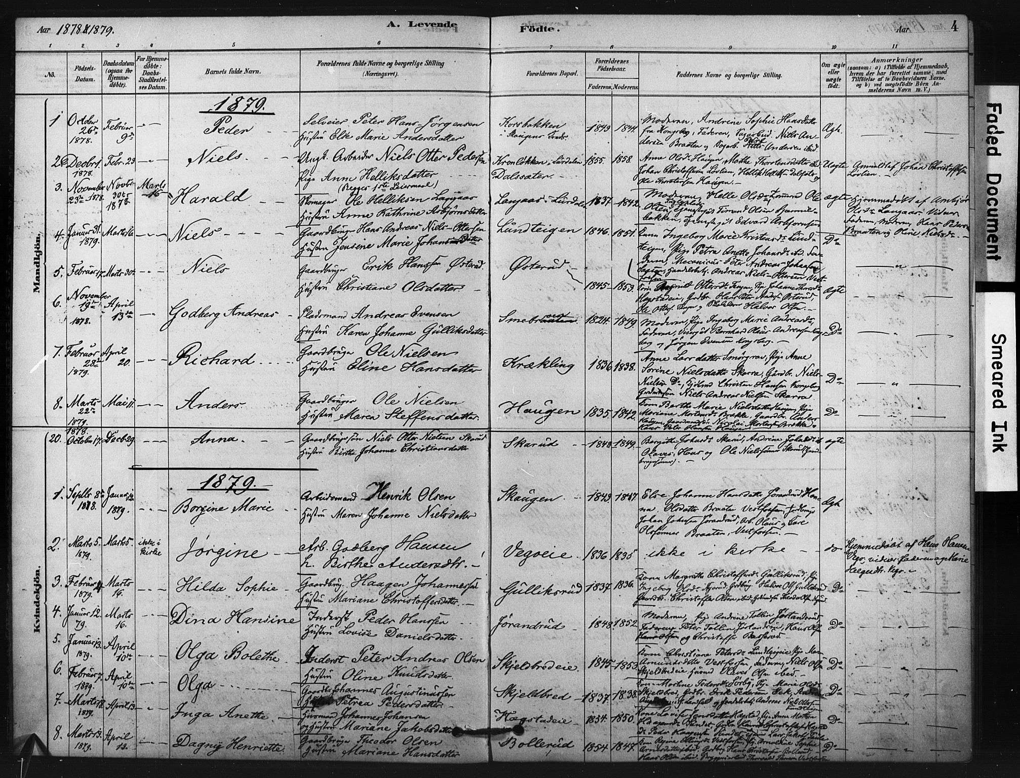 Fiskum kirkebøker, SAKO/A-15/F/Fa/L0002: Parish register (official) no. 2, 1878-1890, p. 4