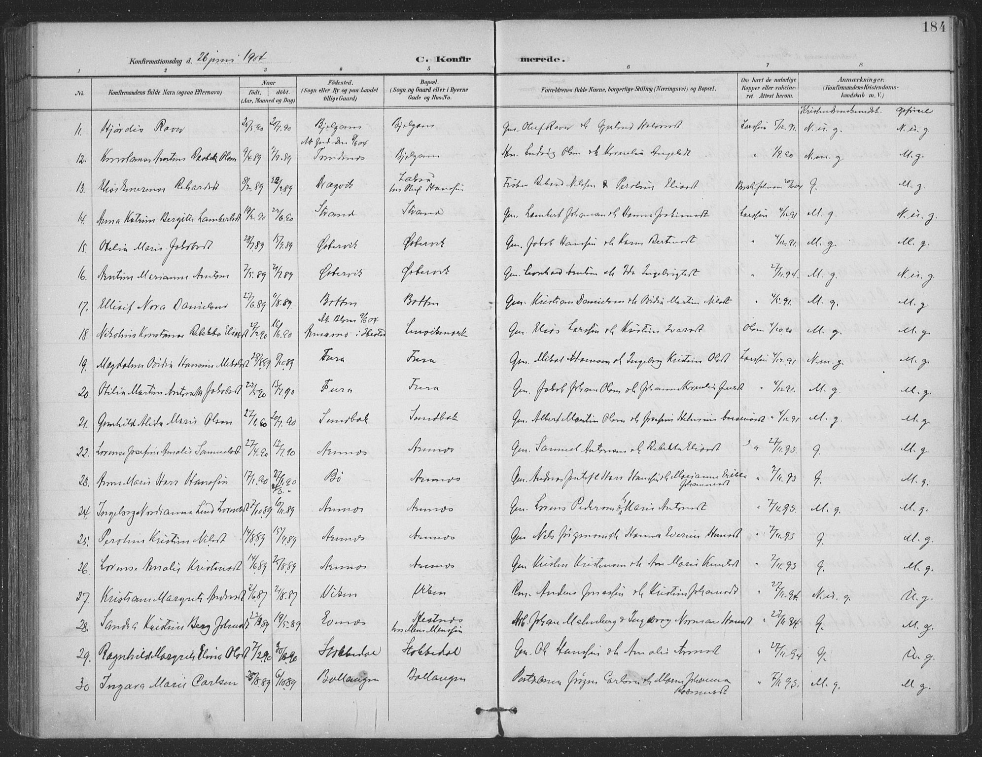 Ministerialprotokoller, klokkerbøker og fødselsregistre - Nordland, AV/SAT-A-1459/863/L0899: Parish register (official) no. 863A11, 1897-1906, p. 184