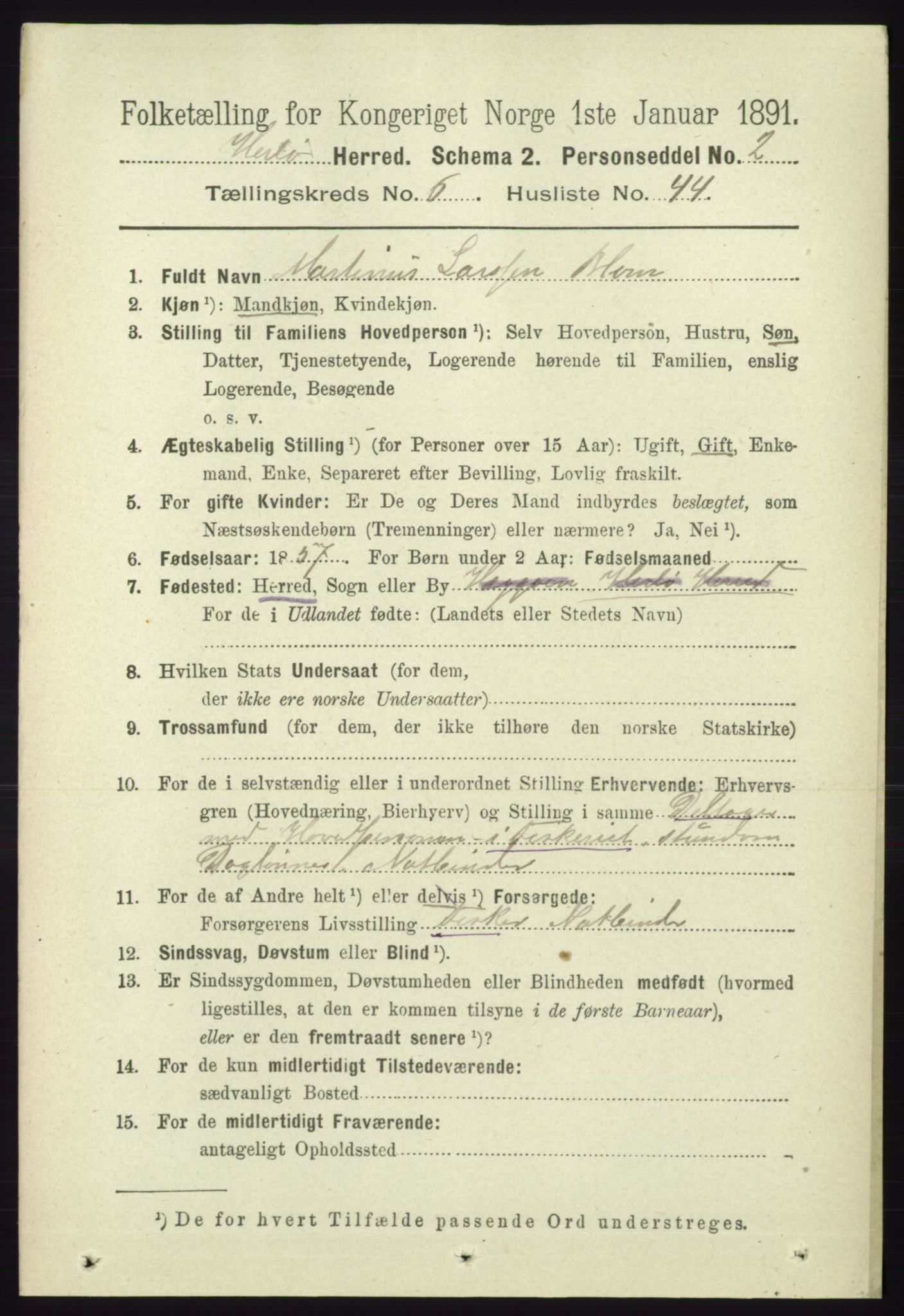 RA, 1891 census for 1258 Herdla, 1891, p. 2925