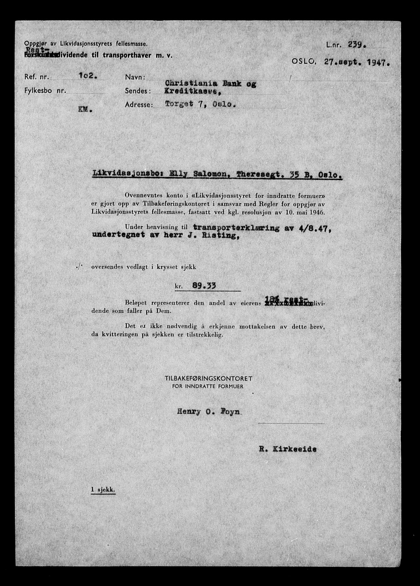 Justisdepartementet, Tilbakeføringskontoret for inndratte formuer, AV/RA-S-1564/H/Hc/Hcc/L0976: --, 1945-1947, p. 10