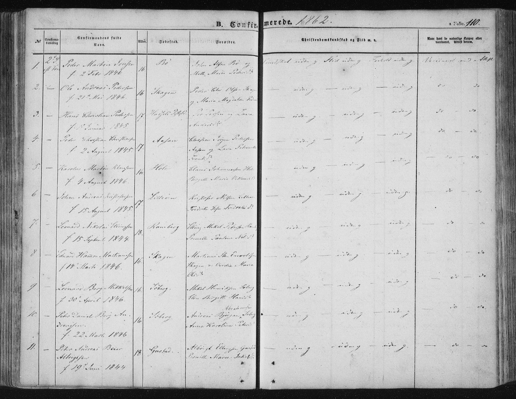 Ministerialprotokoller, klokkerbøker og fødselsregistre - Nordland, SAT/A-1459/891/L1300: Parish register (official) no. 891A05, 1856-1870, p. 110