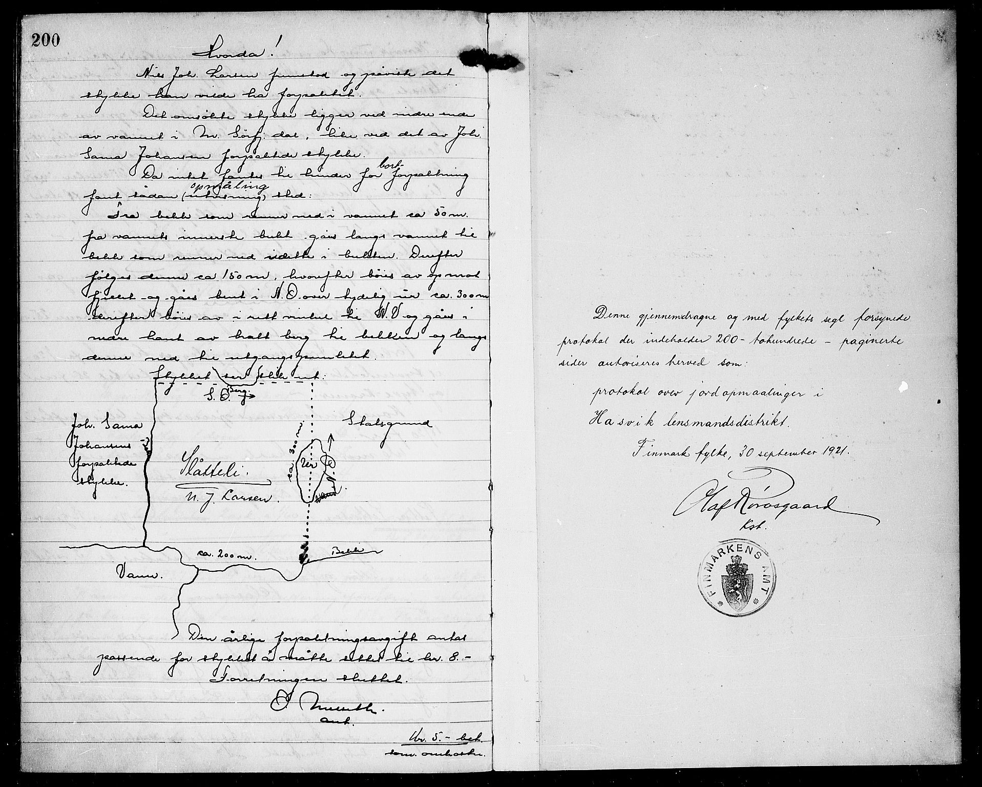 Lensmannen i Hasvik (hos Finnmarkseiendommen)*, FIEI/-, 1921-1927, p. 200-201