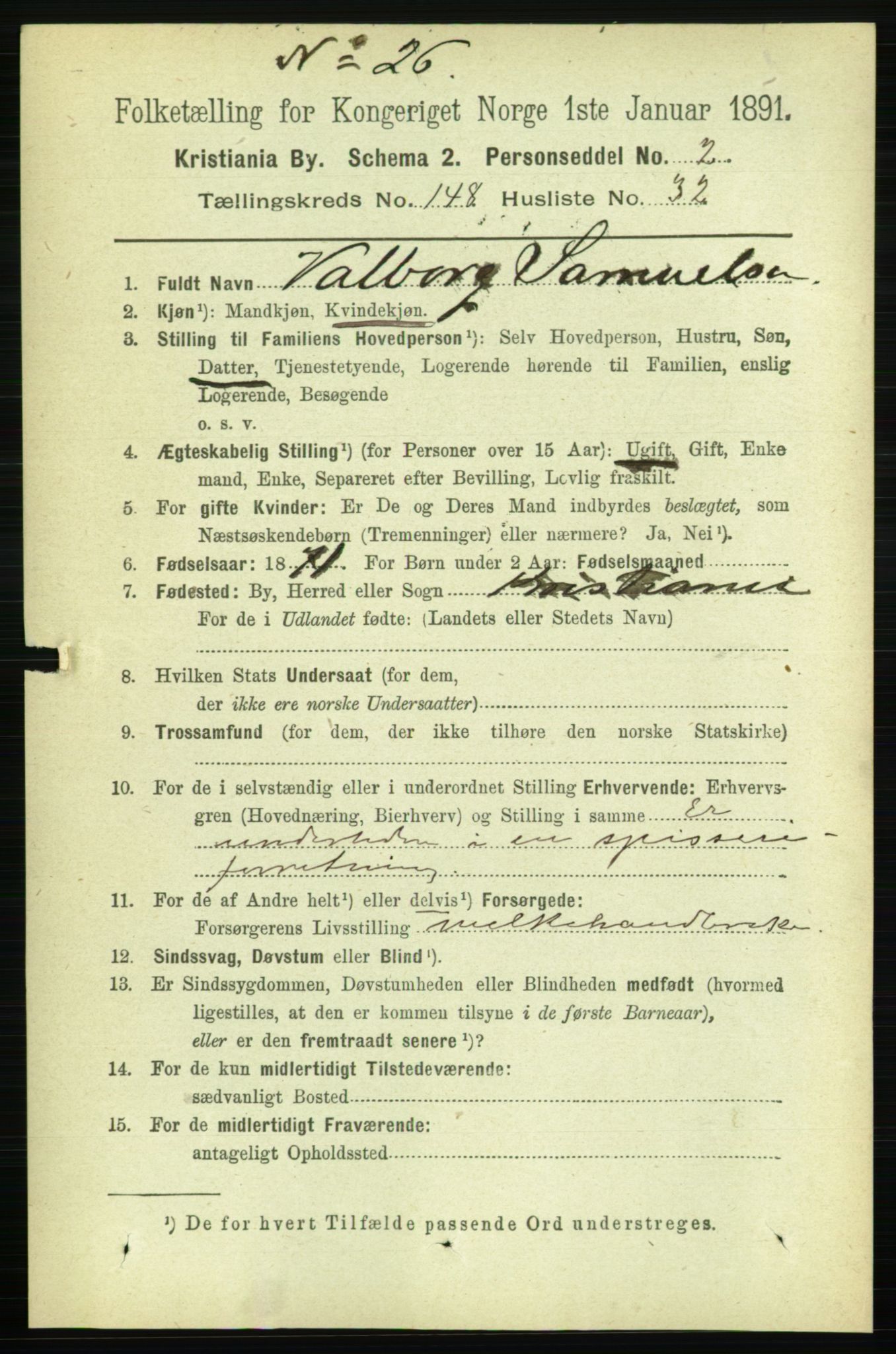 RA, 1891 census for 0301 Kristiania, 1891, p. 82881