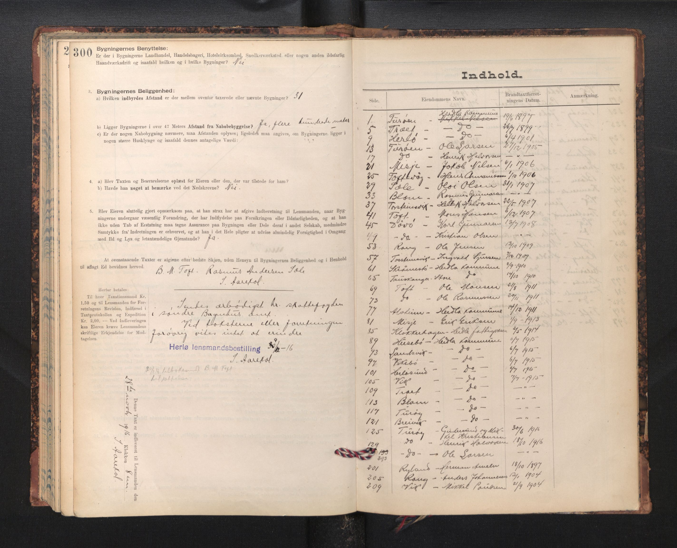 Lensmannen i Herdla, AV/SAB-A-32901/0012/L0003:  Branntakstprotokoll skjematakst, 1897-1916, p. 300