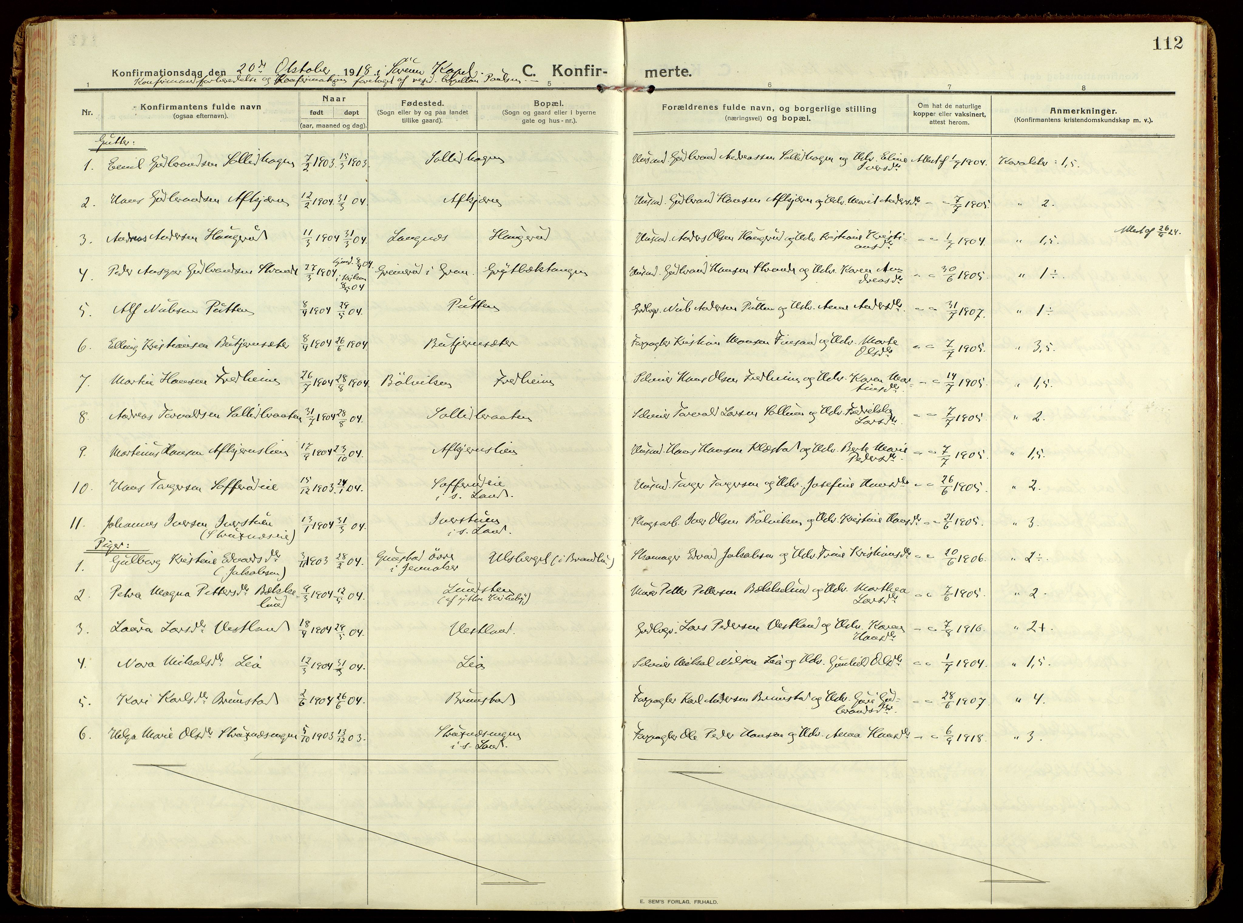 Brandbu prestekontor, SAH/PREST-114/H/Ha/Haa/L0004: Parish register (official) no. 4, 1913-1923, p. 112