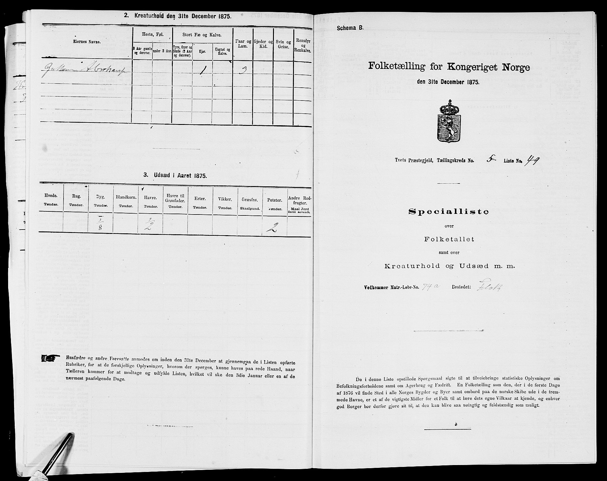 SAK, 1875 census for 1013P Tveit, 1875, p. 757