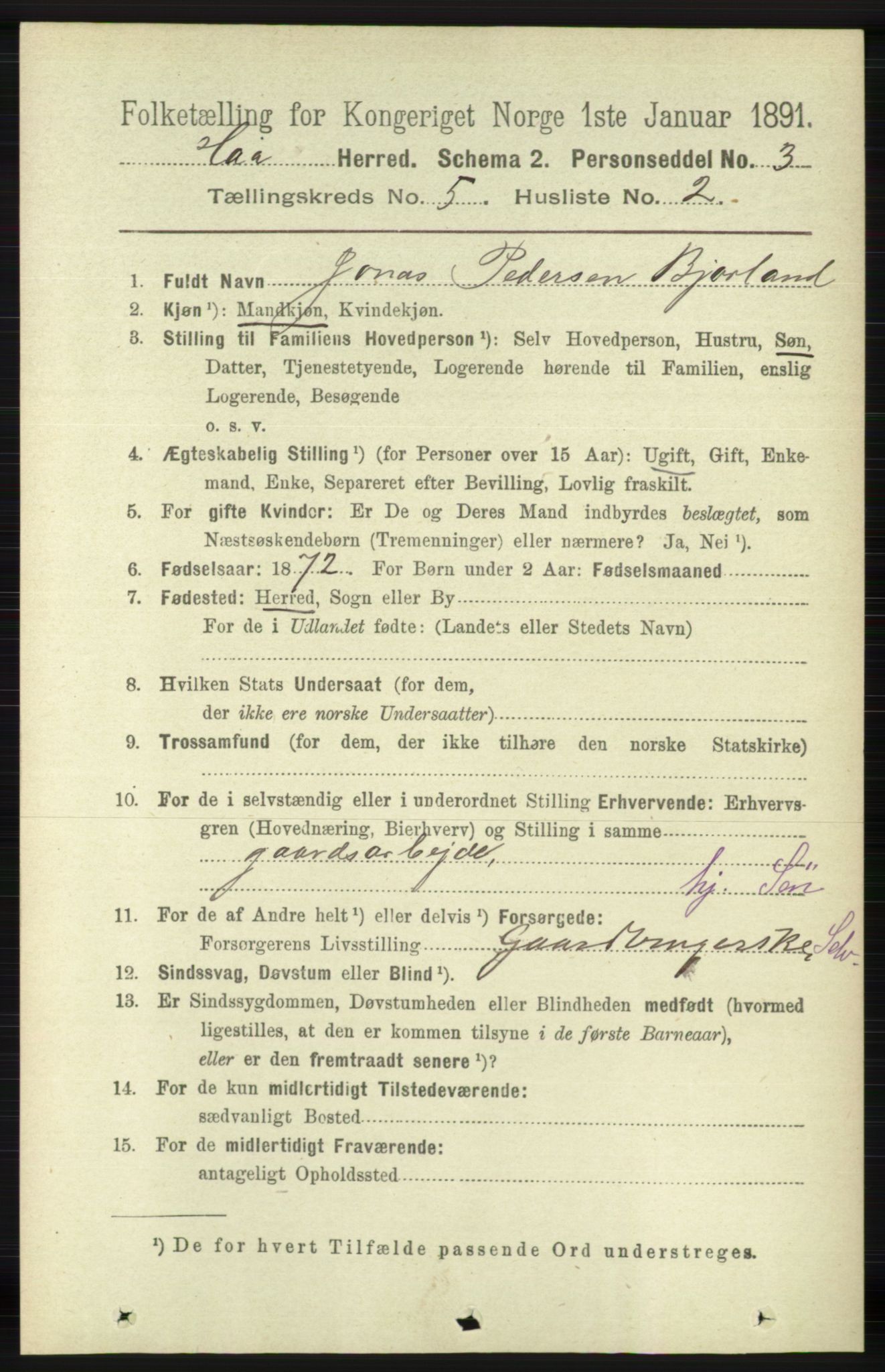 RA, 1891 census for 1119 Hå, 1891, p. 1350