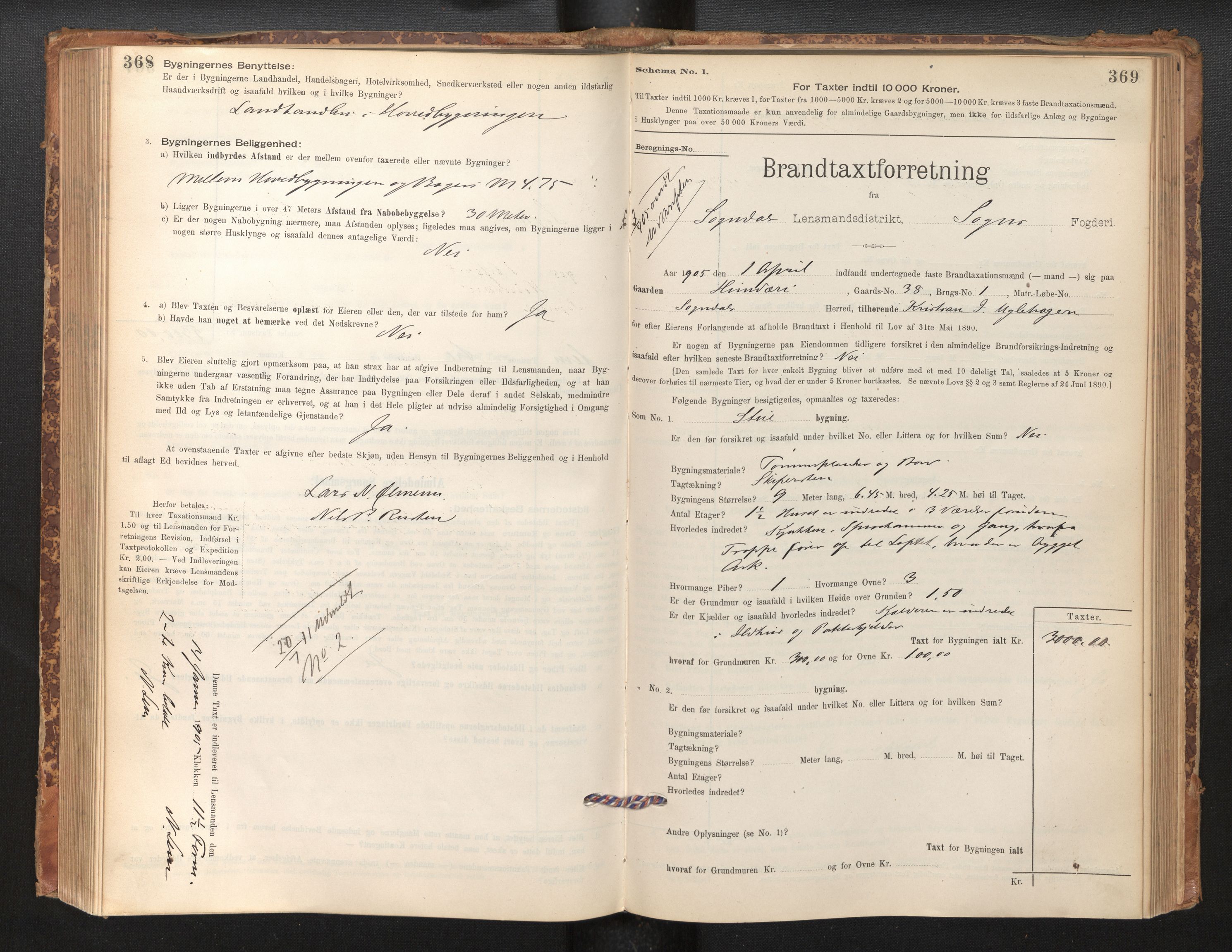 Lensmannen i Sogndal, AV/SAB-A-29901/0012/L0008: Branntakstprotokoll, skjematakst, 1895-1906, p. 368-369