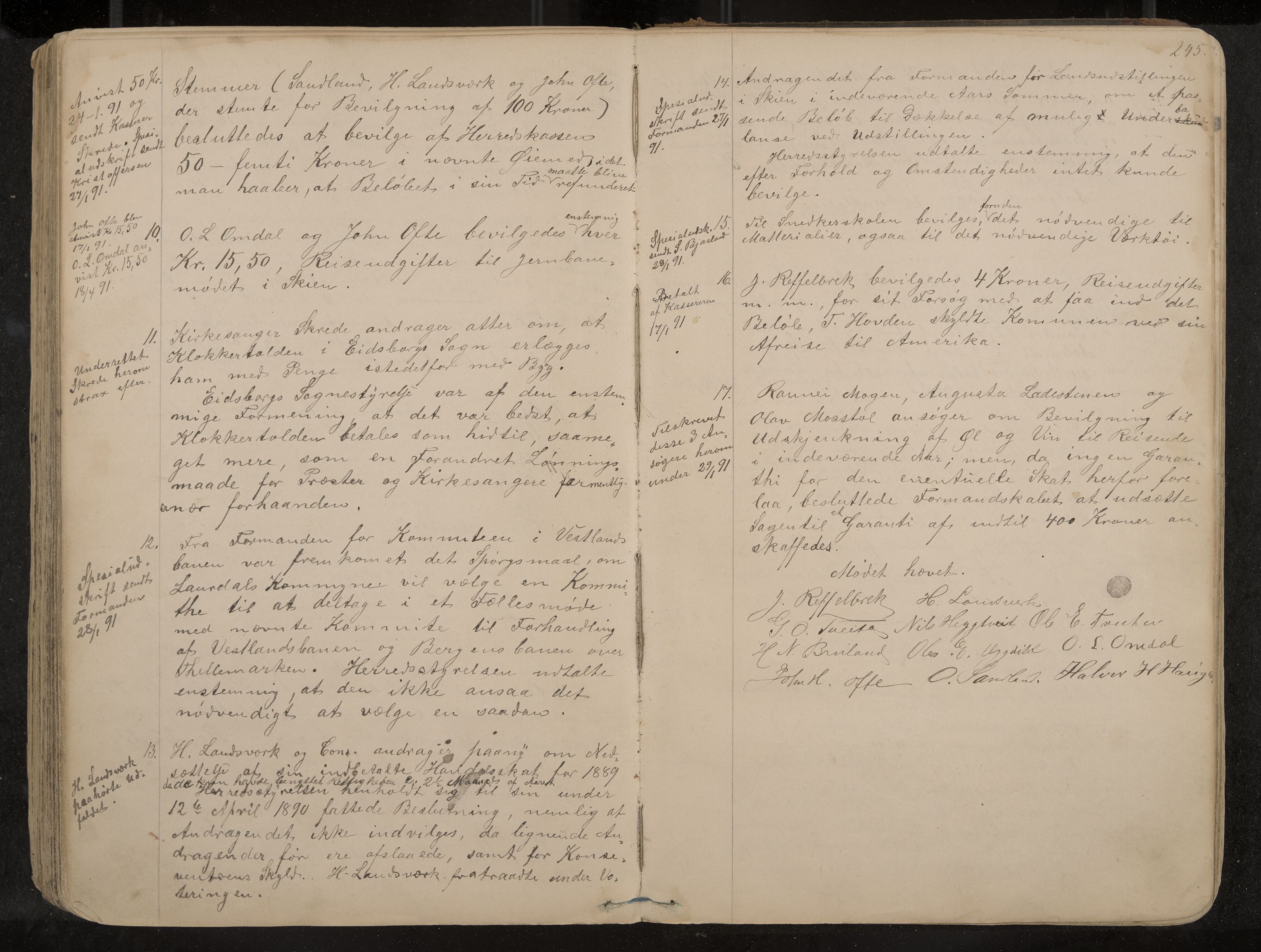 Lårdal formannskap og sentraladministrasjon, IKAK/0833021/A/L0002: Møtebok, 1865-1893, p. 245