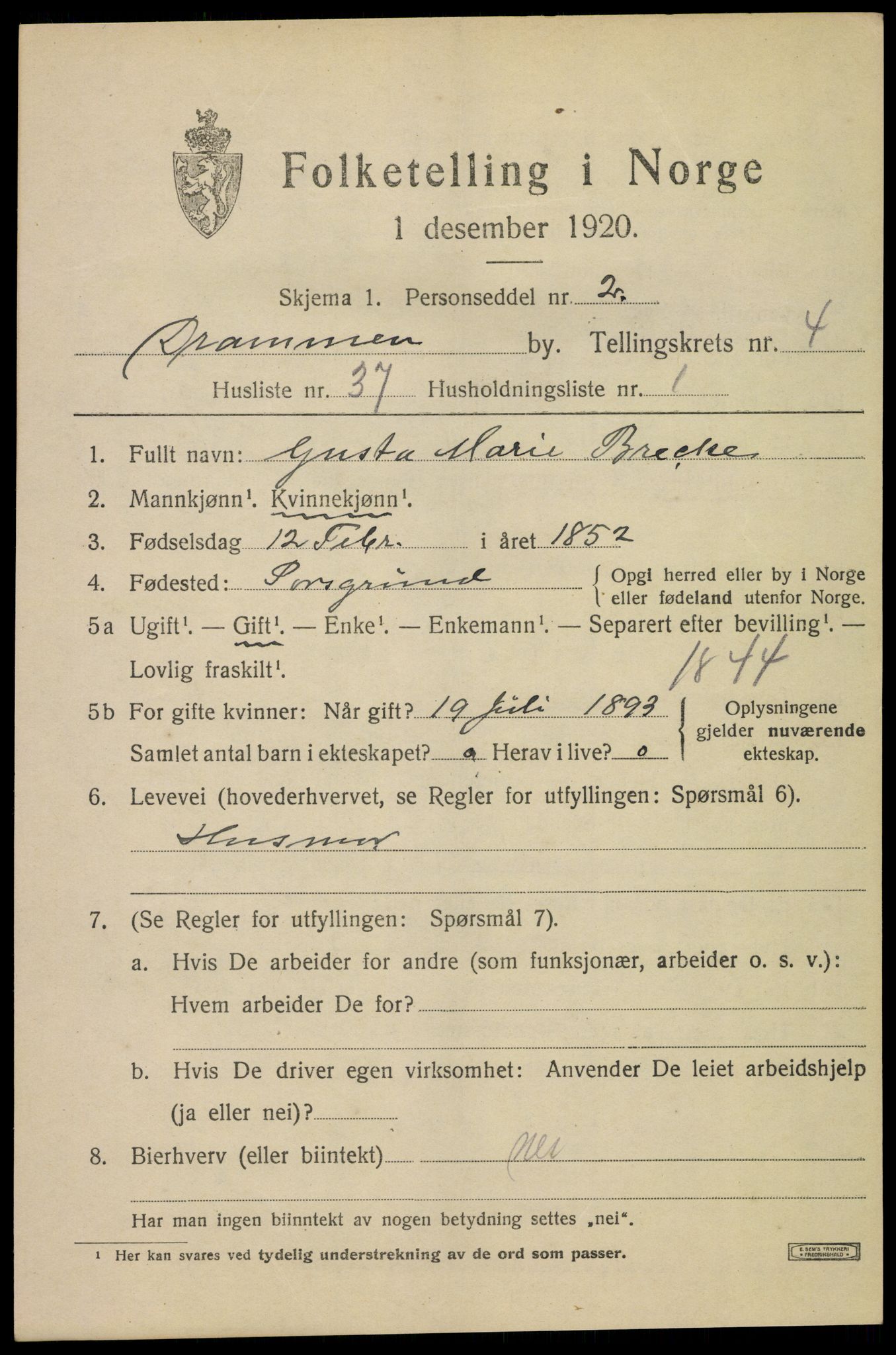 SAKO, 1920 census for Drammen, 1920, p. 33361