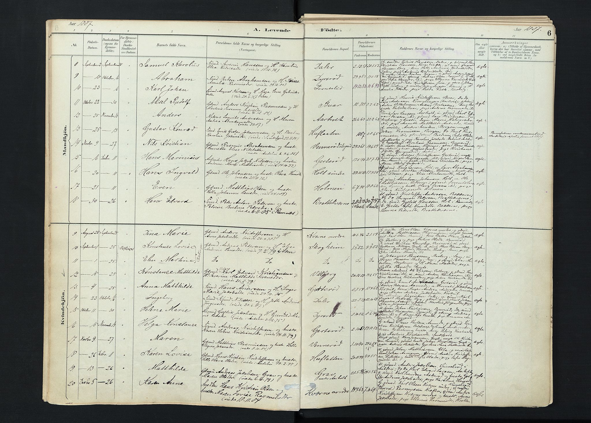 Stokke kirkebøker, SAKO/A-320/F/Fc/L0001: Parish register (official) no. III 1, 1884-1910, p. 6
