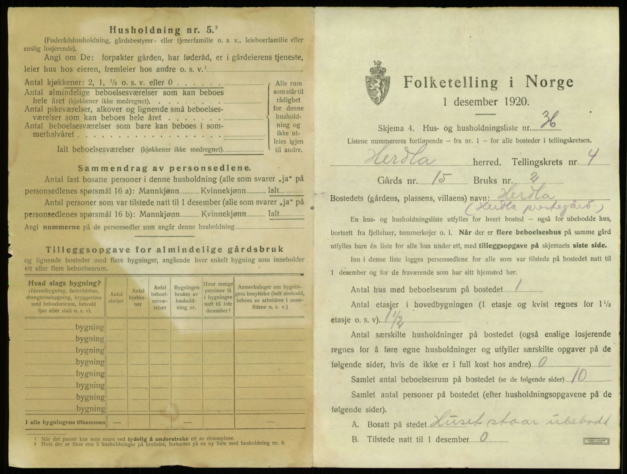 SAB, 1920 census for Herdla, 1920, p. 433