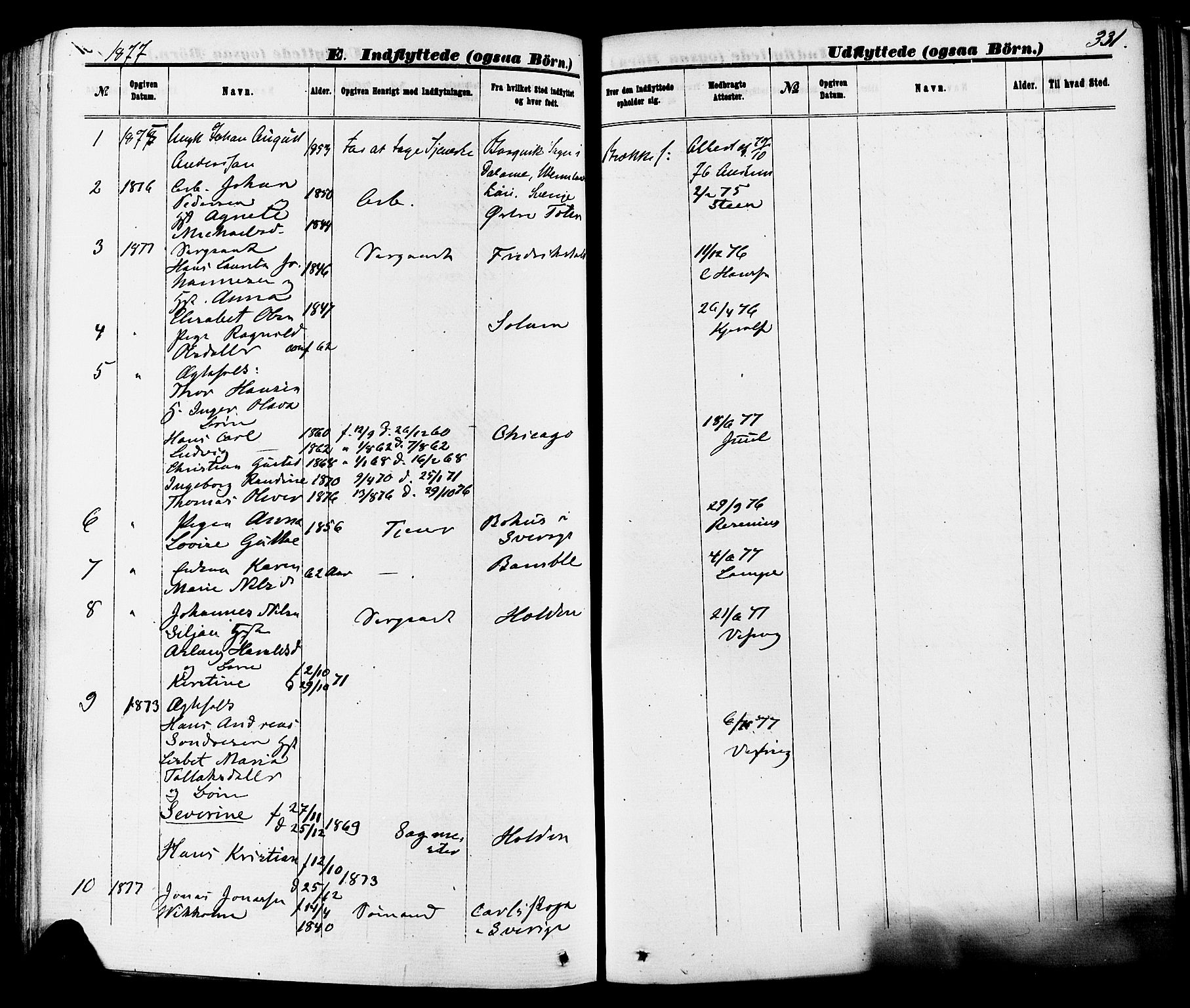 Skien kirkebøker, SAKO/A-302/F/Fa/L0008: Parish register (official) no. 8, 1866-1877, p. 331