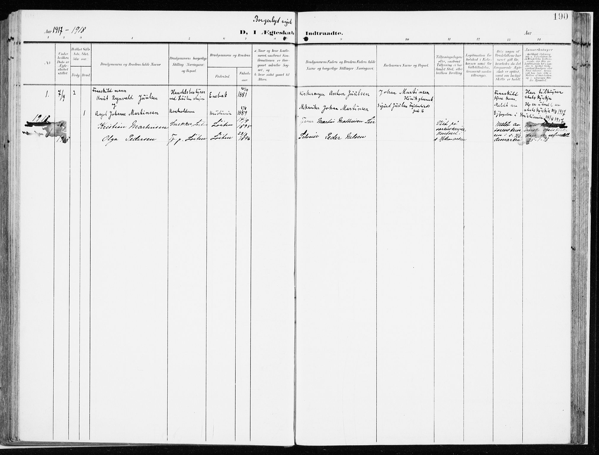 Løten prestekontor, SAH/PREST-022/K/Ka/L0011: Parish register (official) no. 11, 1908-1917, p. 190