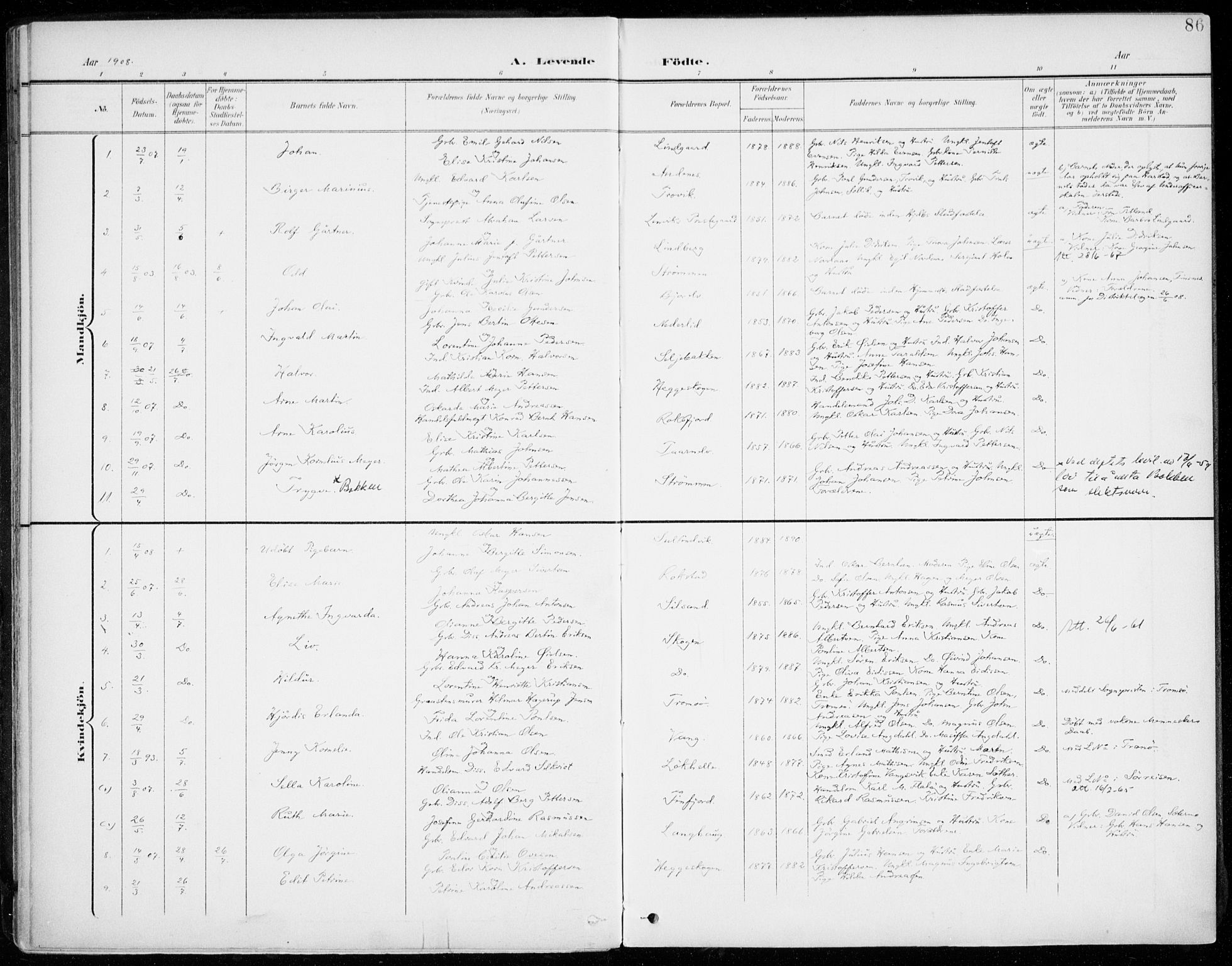 Lenvik sokneprestembete, SATØ/S-1310/H/Ha/Haa/L0014kirke: Parish register (official) no. 14, 1899-1909, p. 86