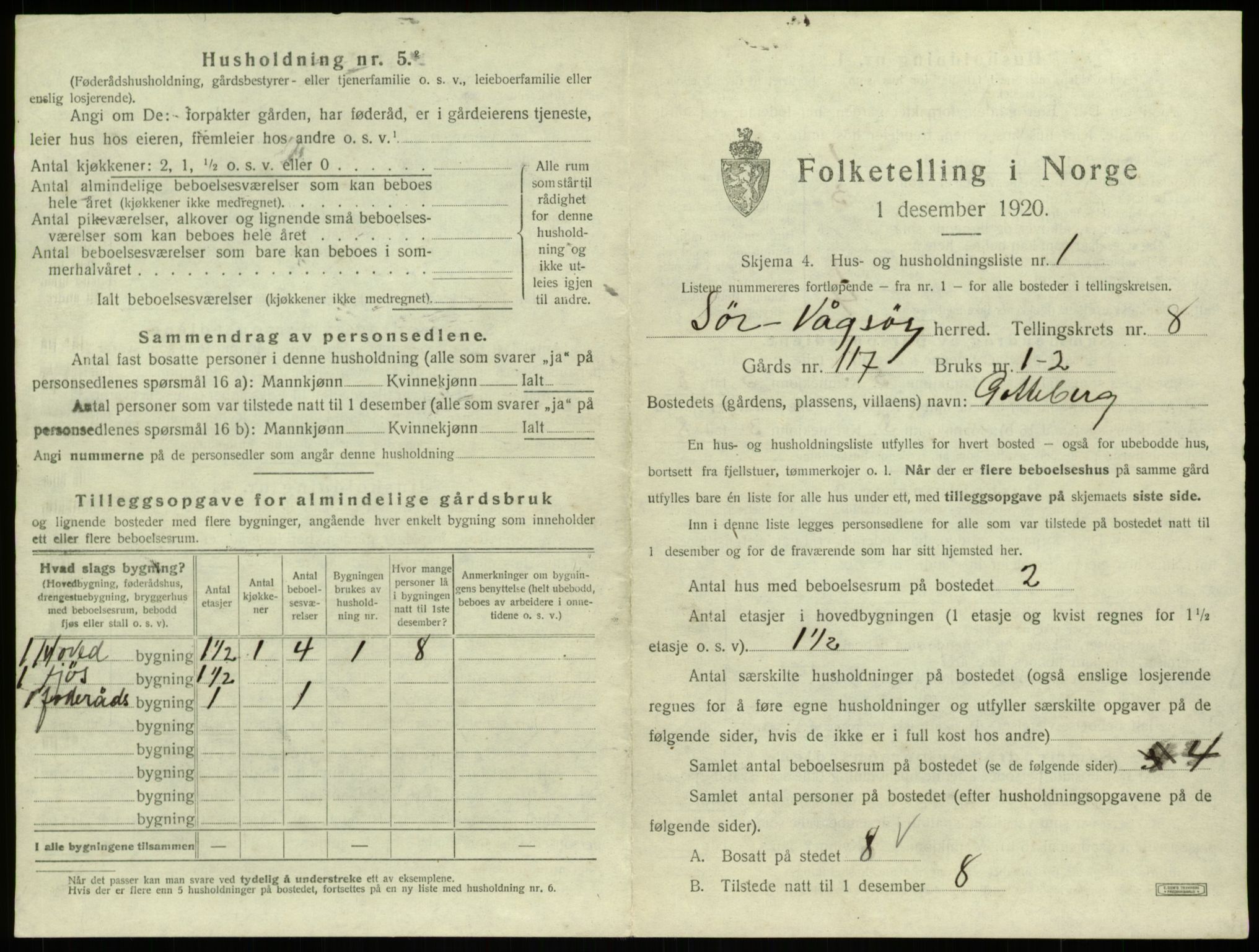 SAB, 1920 census for Sør-Vågsøy, 1920, p. 536