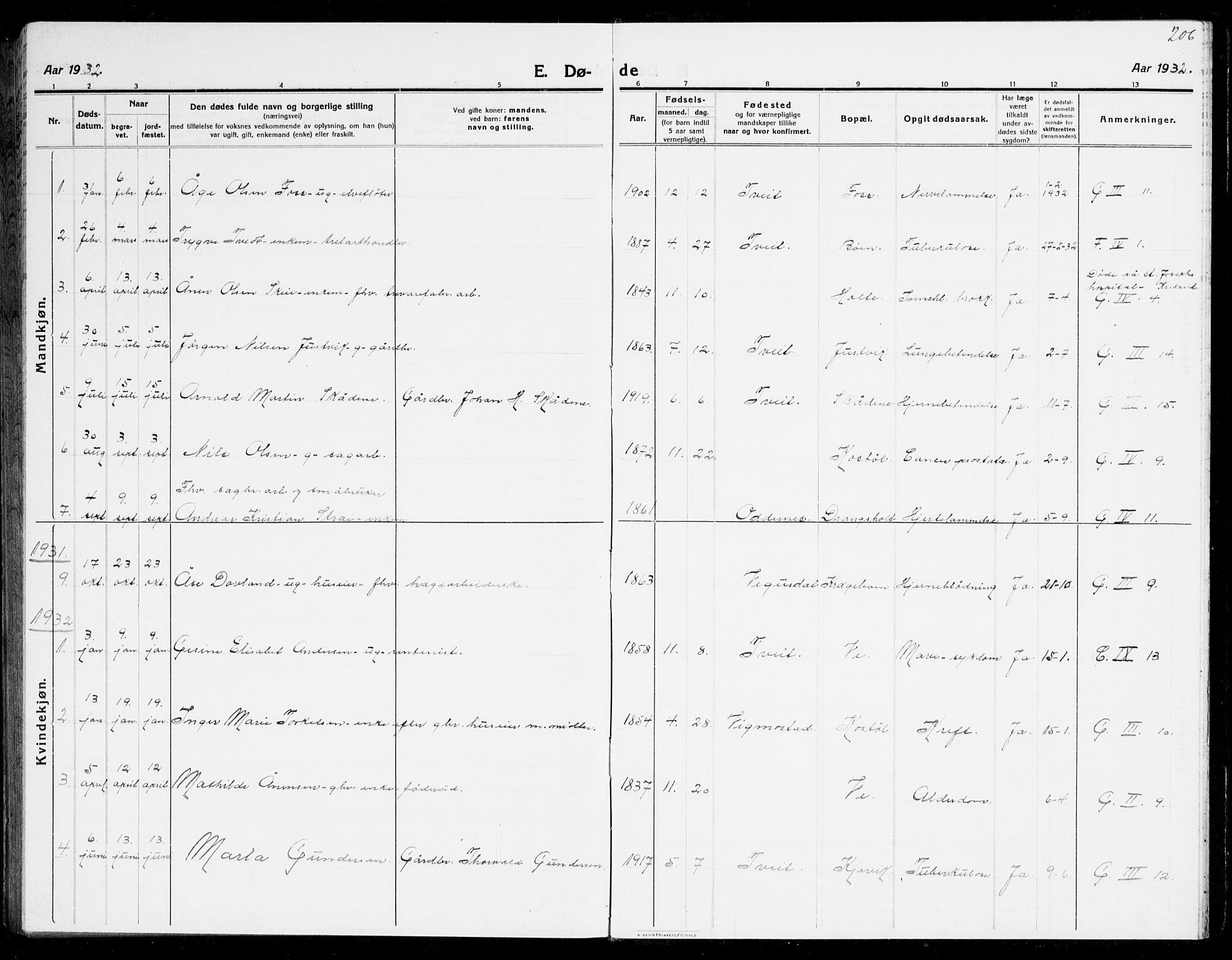 Tveit sokneprestkontor, AV/SAK-1111-0043/F/Fb/L0005: Parish register (copy) no. B 5, 1915-1941, p. 206