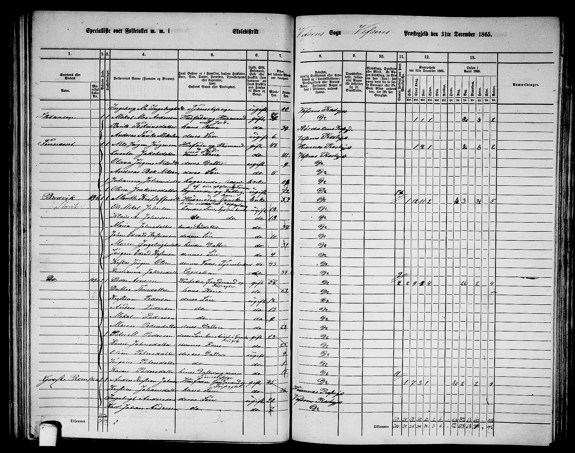 RA, 1865 census for Vefsn, 1865, p. 139